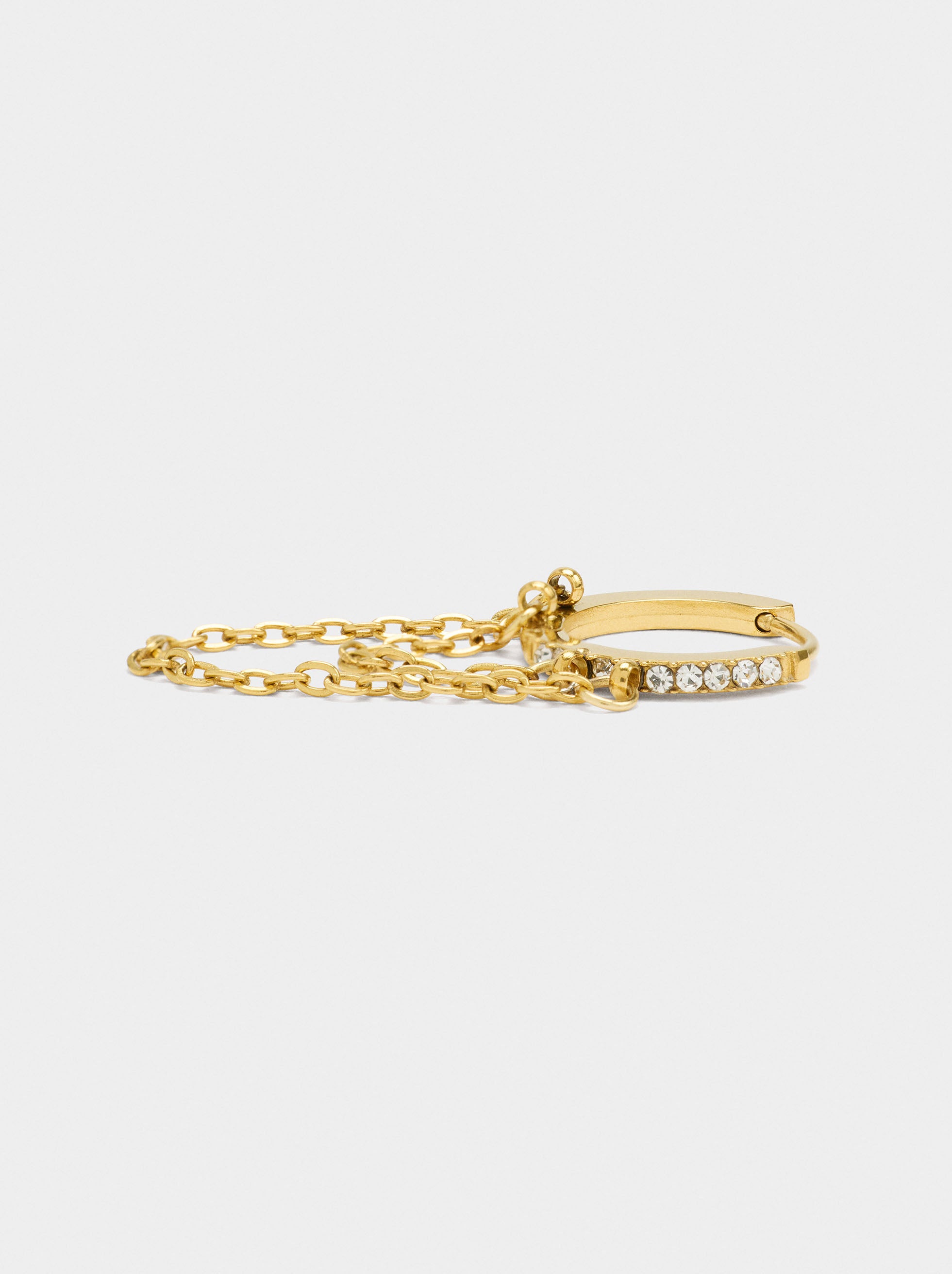 Argolla Individual Con Cadenas Y Cristales - Acero Inoxidable