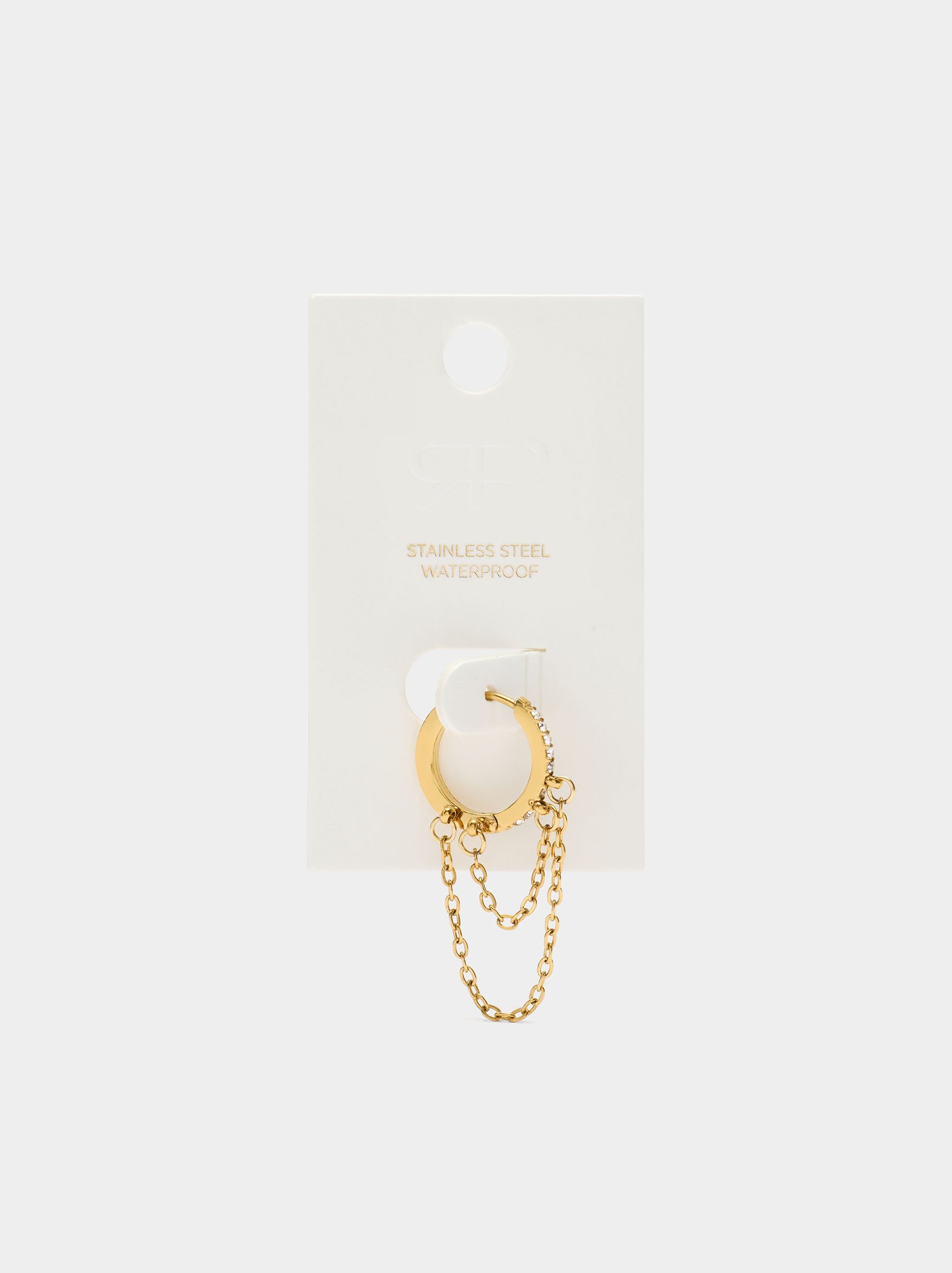 Argolla Individual Con Cadenas Y Cristales - Acero Inoxidable