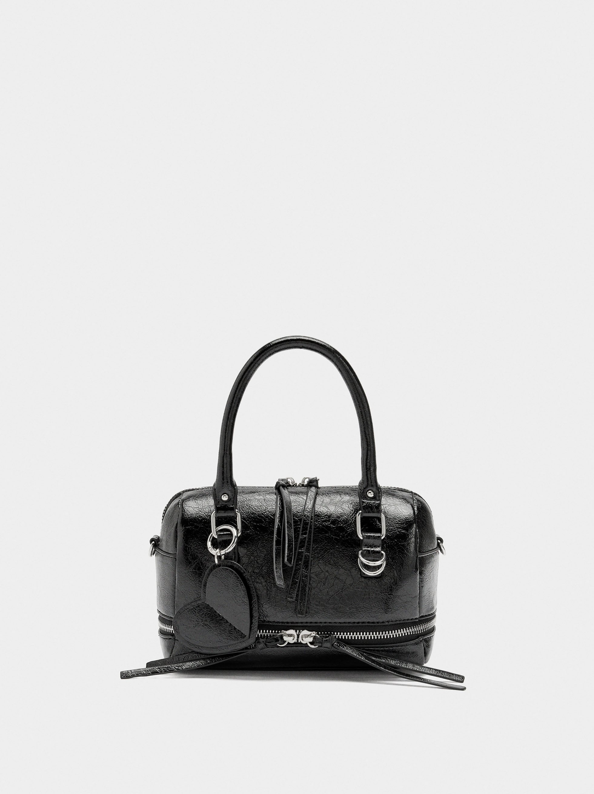 Bolso Tote Efecto Craquelado Con Colgante