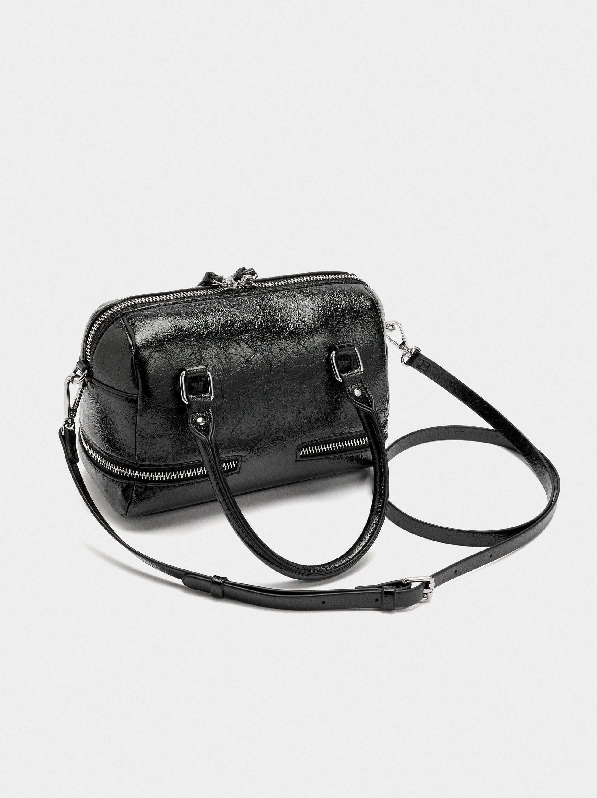 Bolso Tote Efecto Craquelado Con Colgante