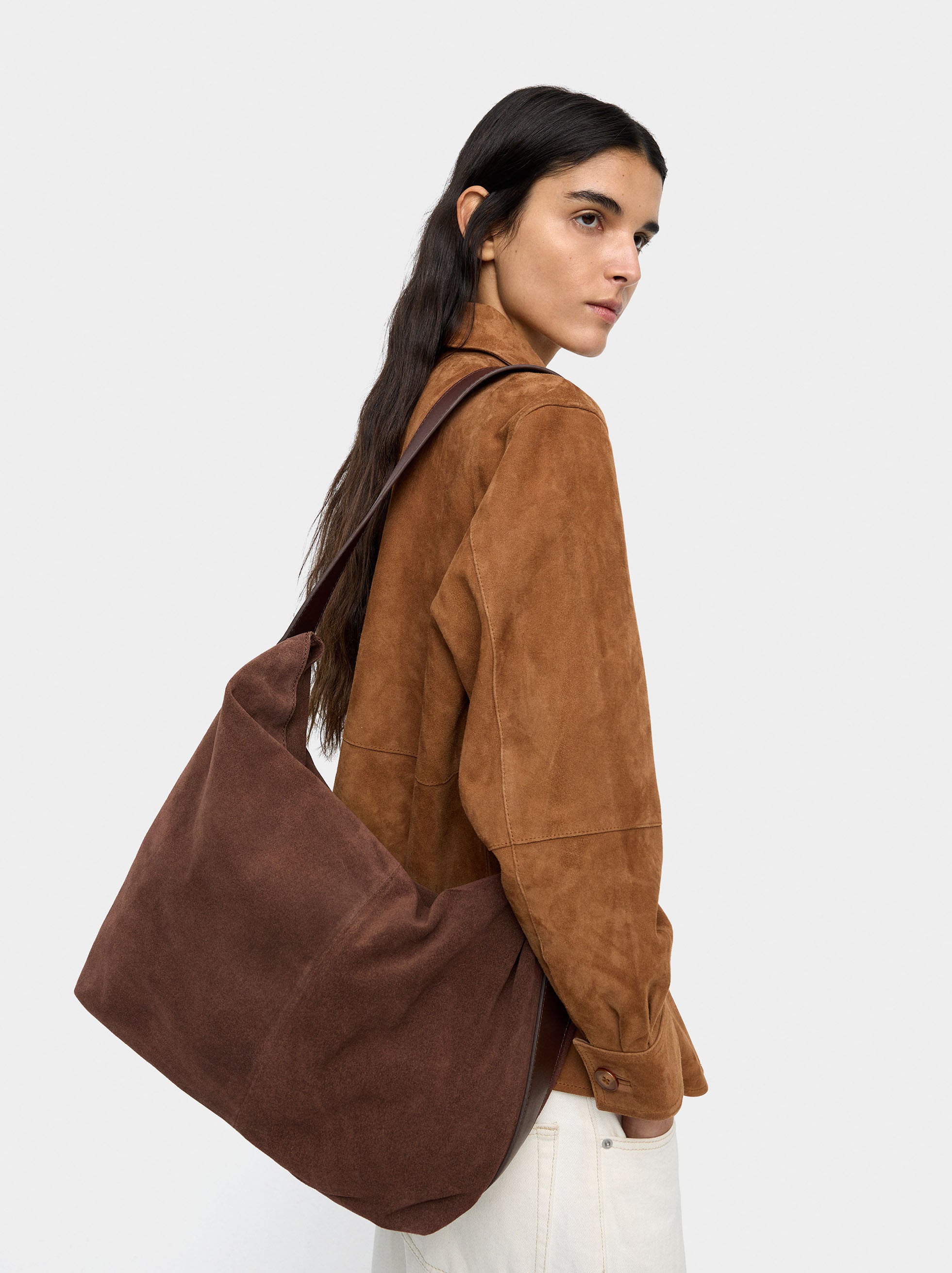 Bolso De Hombro De Piel Serraje L