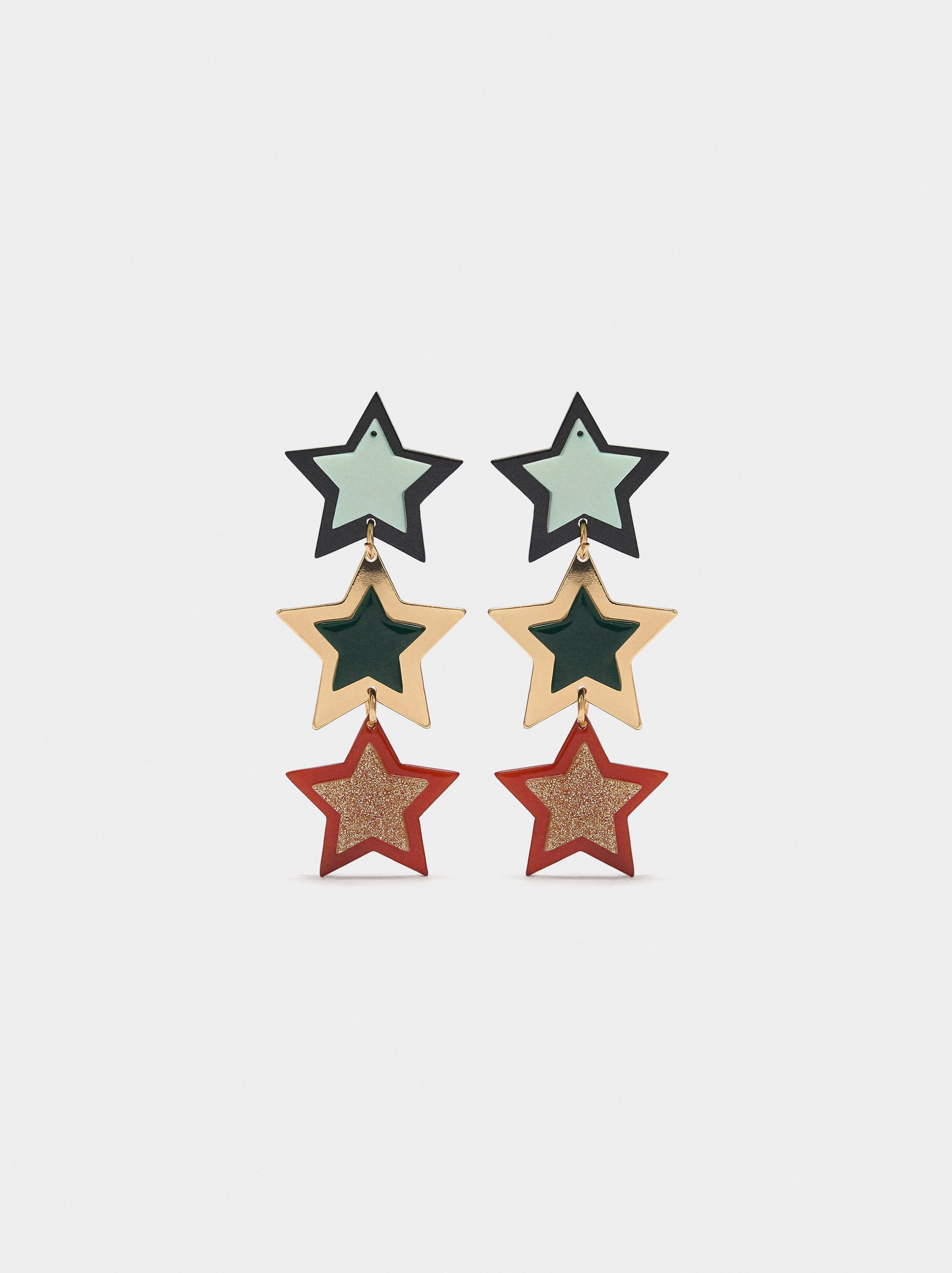 Pendientes Largos Con Estrellas Multicolor