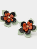 Pendientes Con Flor Multicolor De Resina