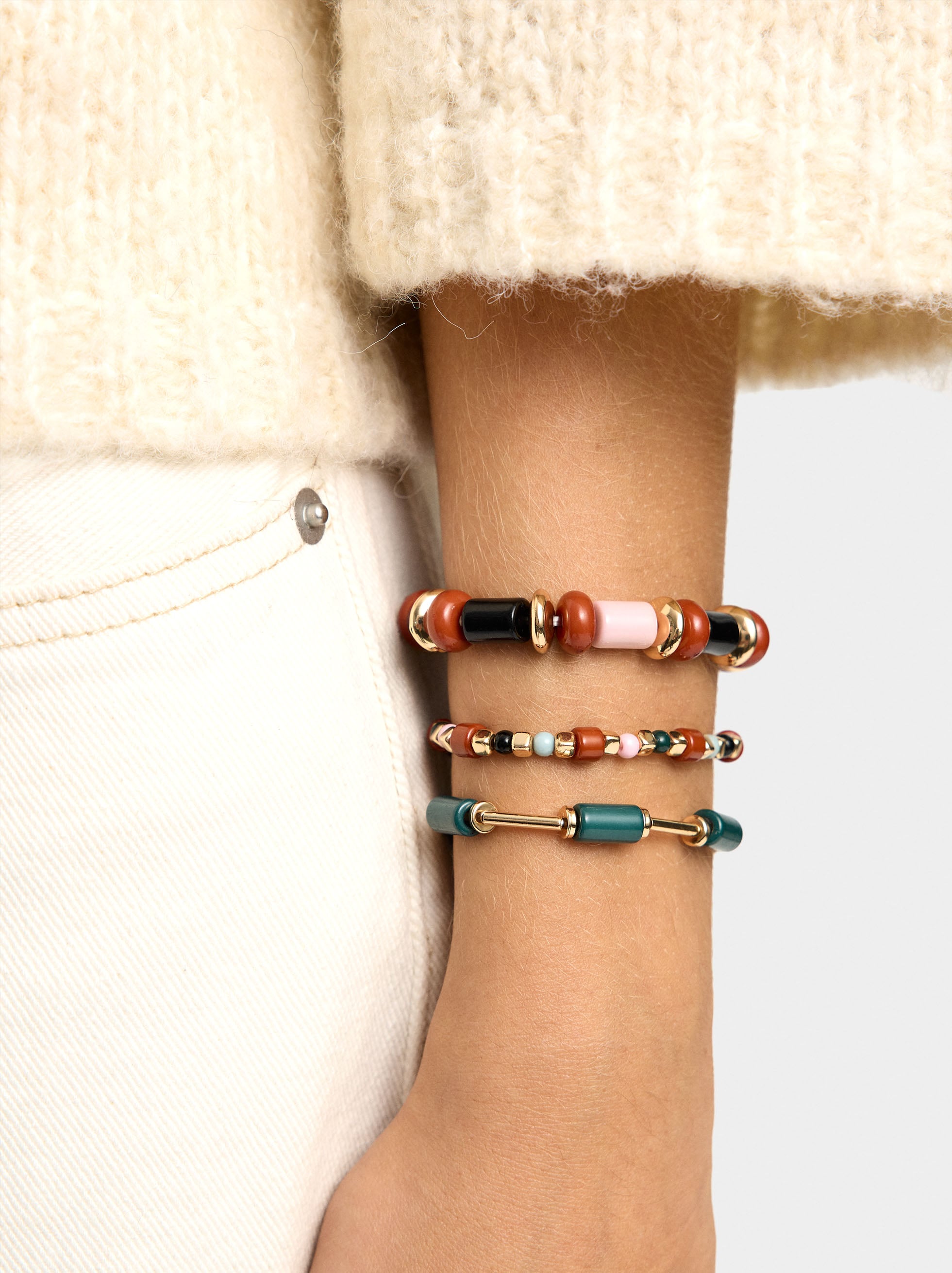 Set De Pulseras Elásticas De Abalorios Multicolor