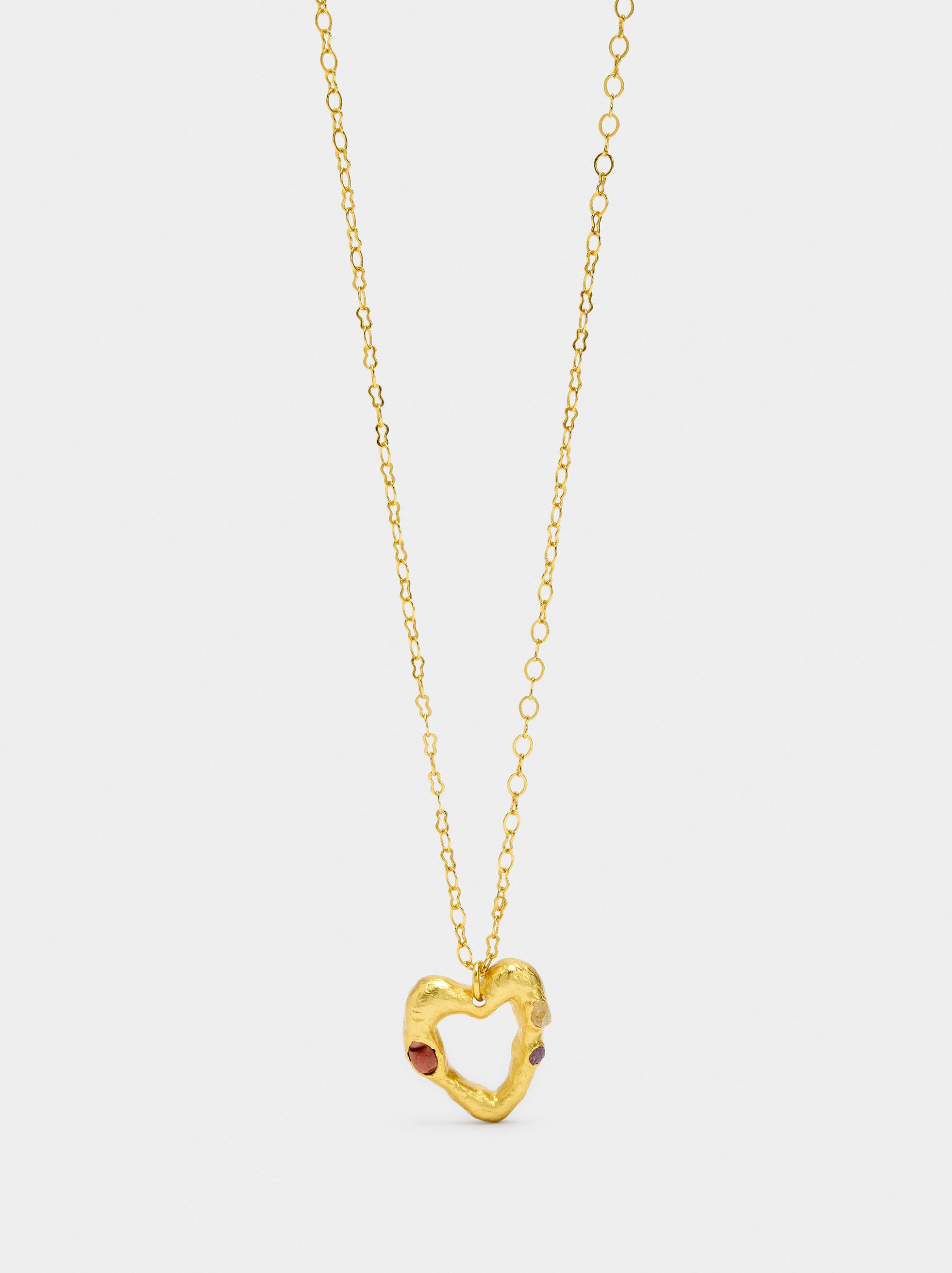 Collar Colgante De Corazón Con Piedras - Baño De Oro 18k