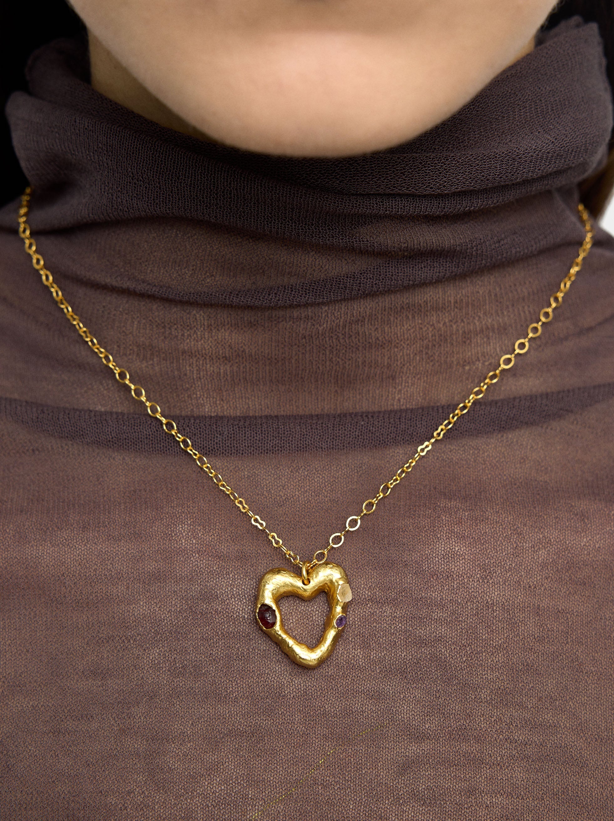 Collar Colgante De Corazón Con Piedras - Baño De Oro 18k