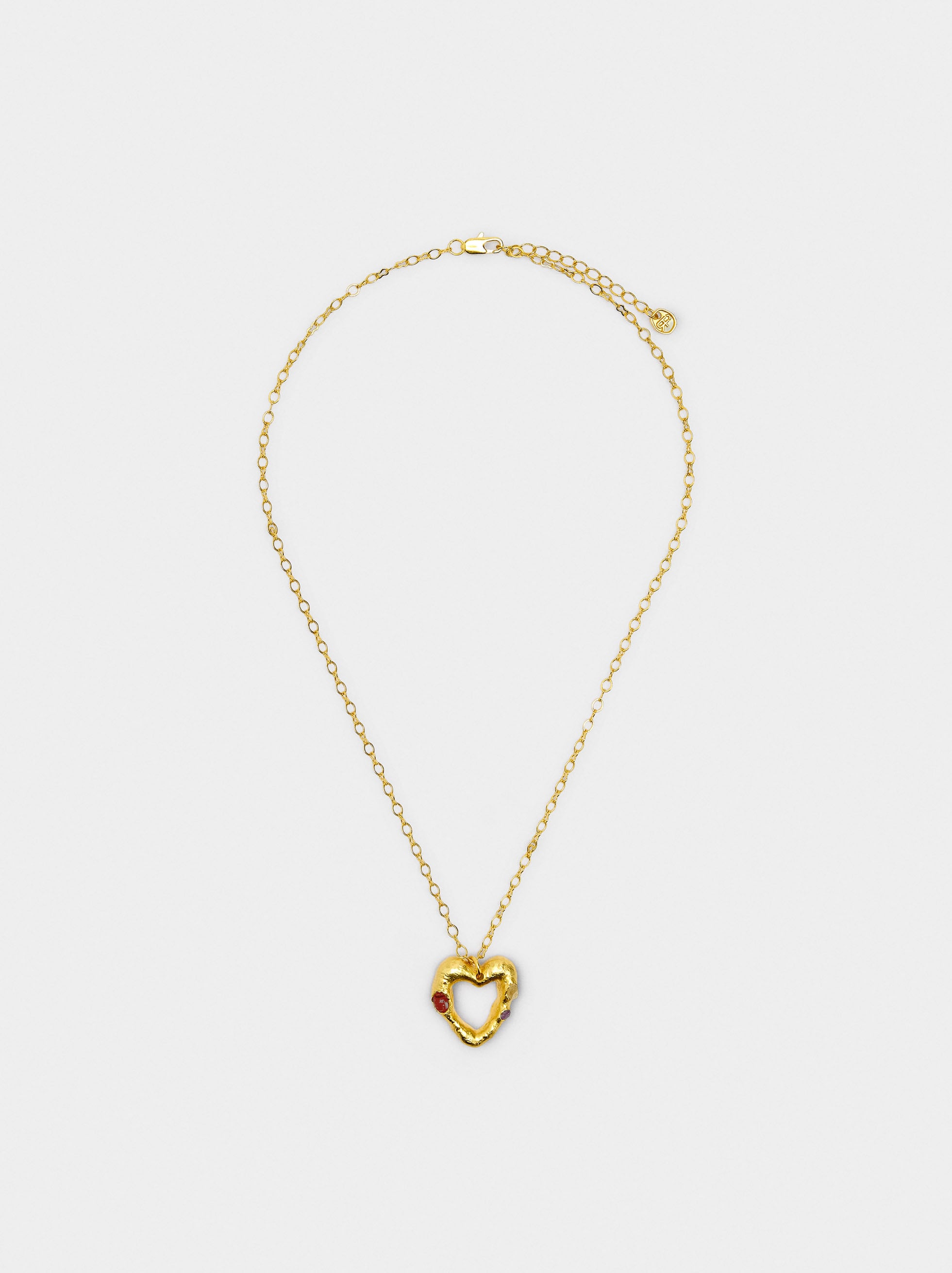 Collar Colgante De Corazón Con Piedras - Baño De Oro 18k