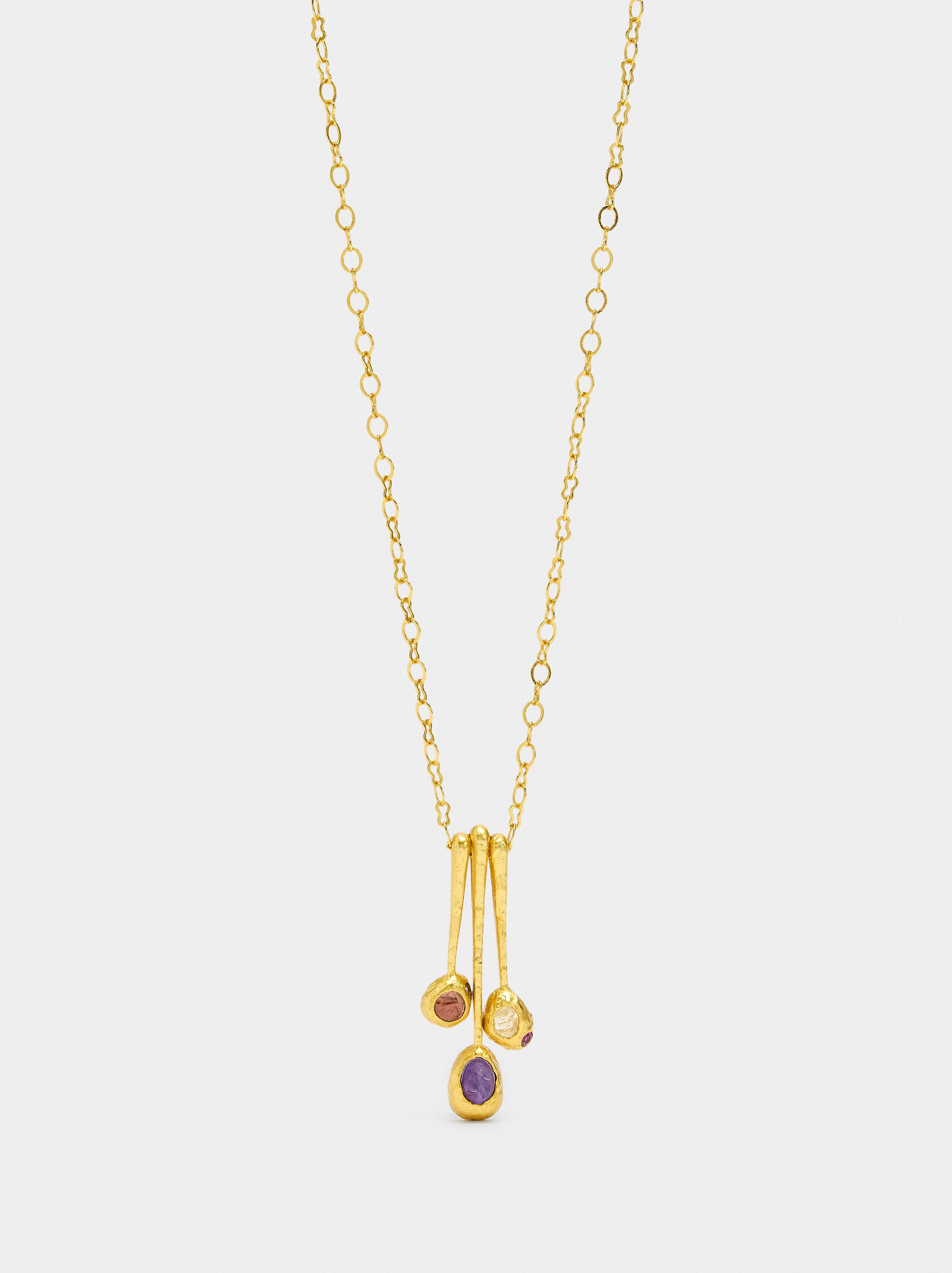 Collar Con Colgantes De Barras Con Piedras - Baño De Oro 18k