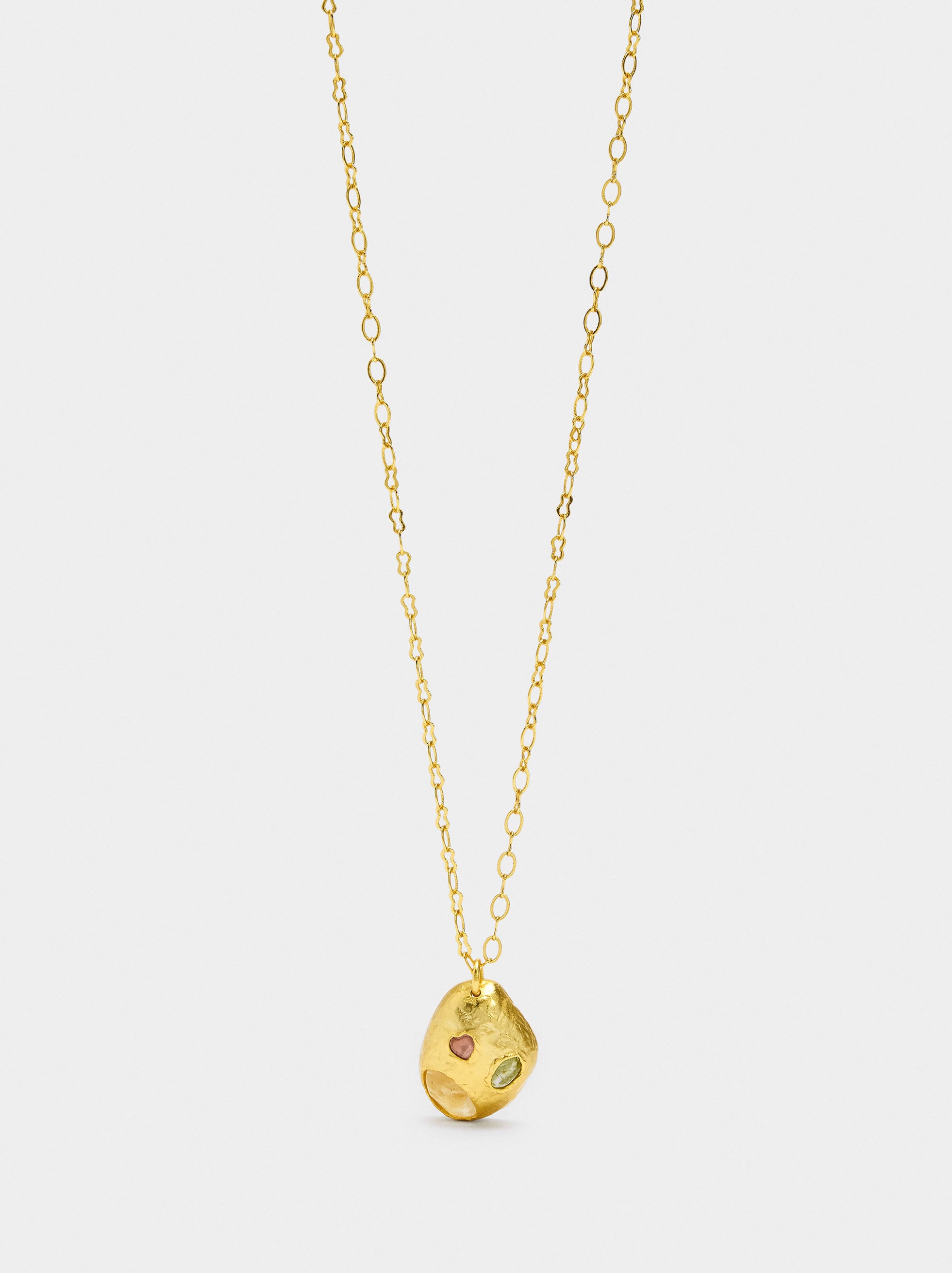 Collar Colgante Ovalado Con Piedras - Baño De Oro 18k