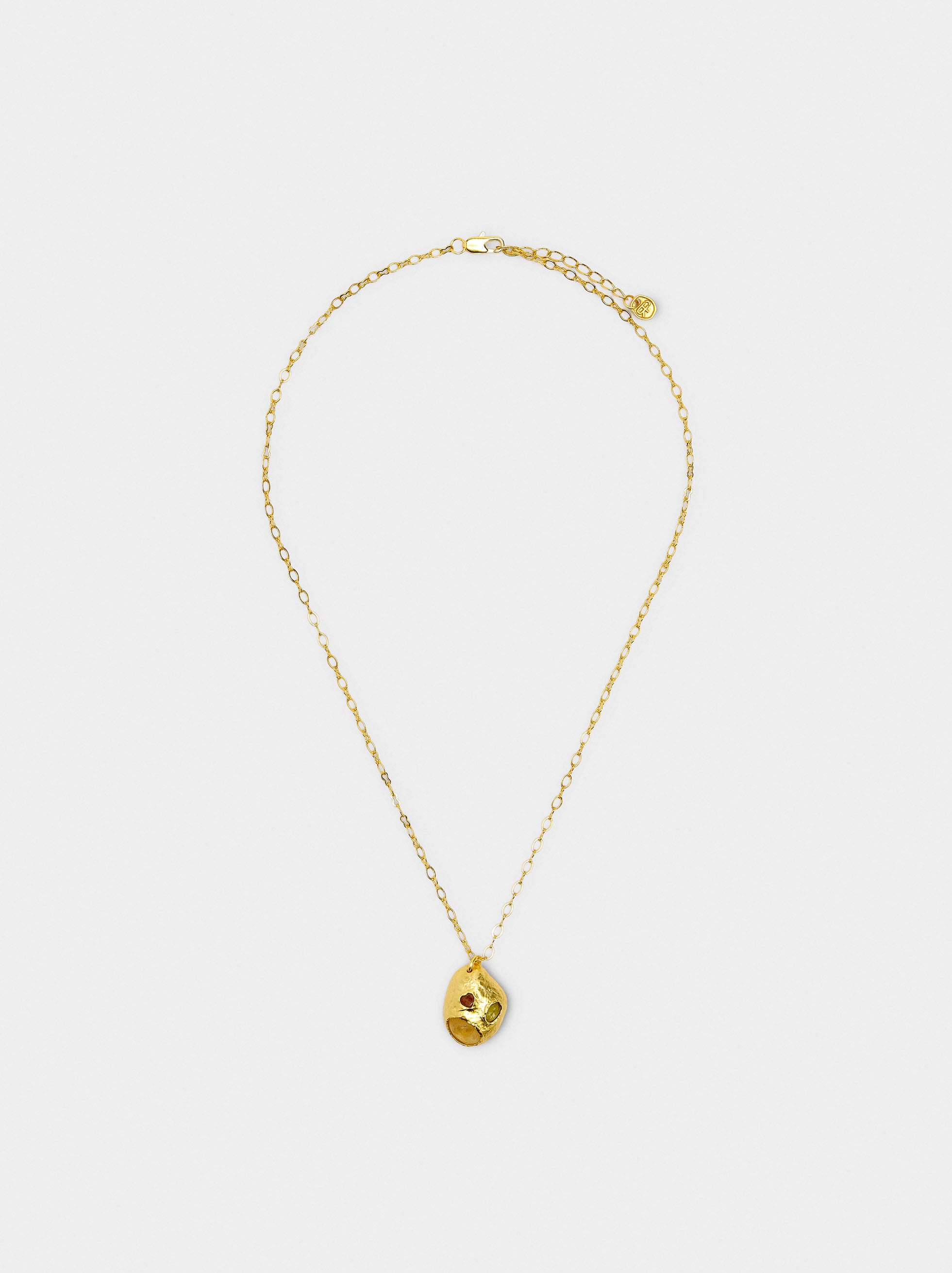 Collar Colgante Ovalado Con Piedras - Baño De Oro 18k