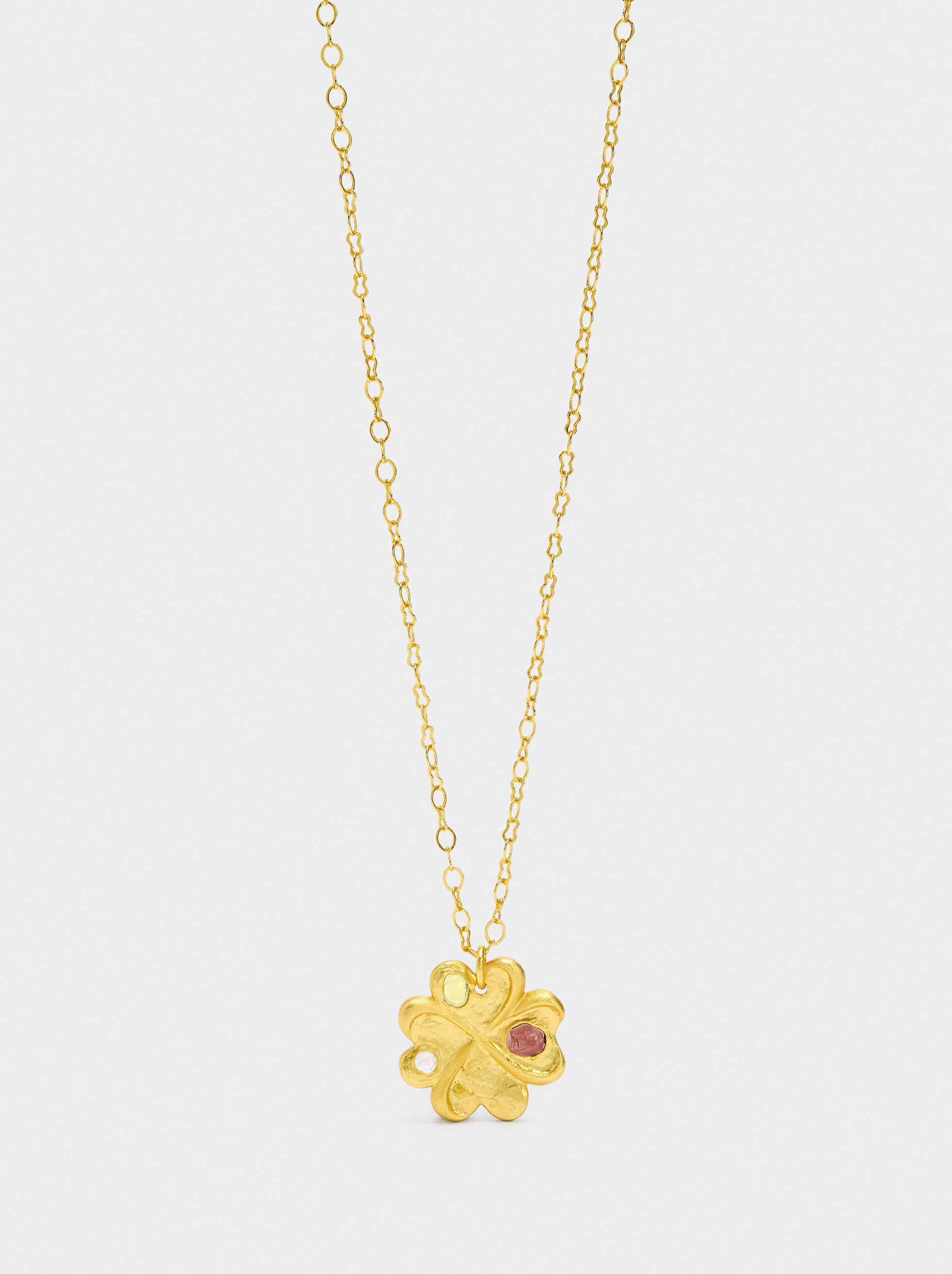 Collar Colgante Trébol Con Piedras - Baño De Oro 18k