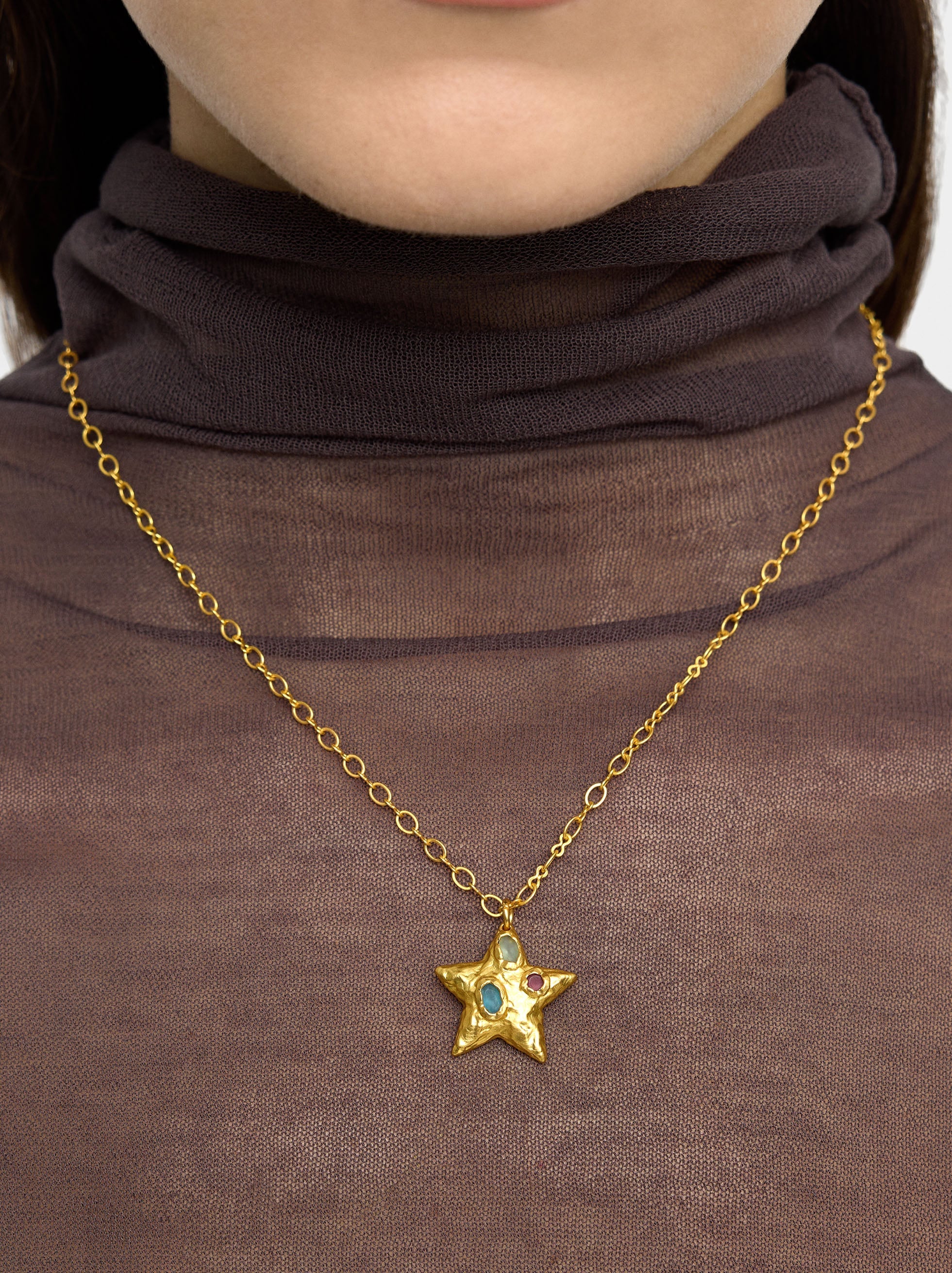 Collar Colgante Estrella Con Piedras - Baño De Oro 18k