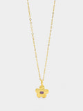 Collar Colgante Flor Con Piedra - Baño De Oro 18k