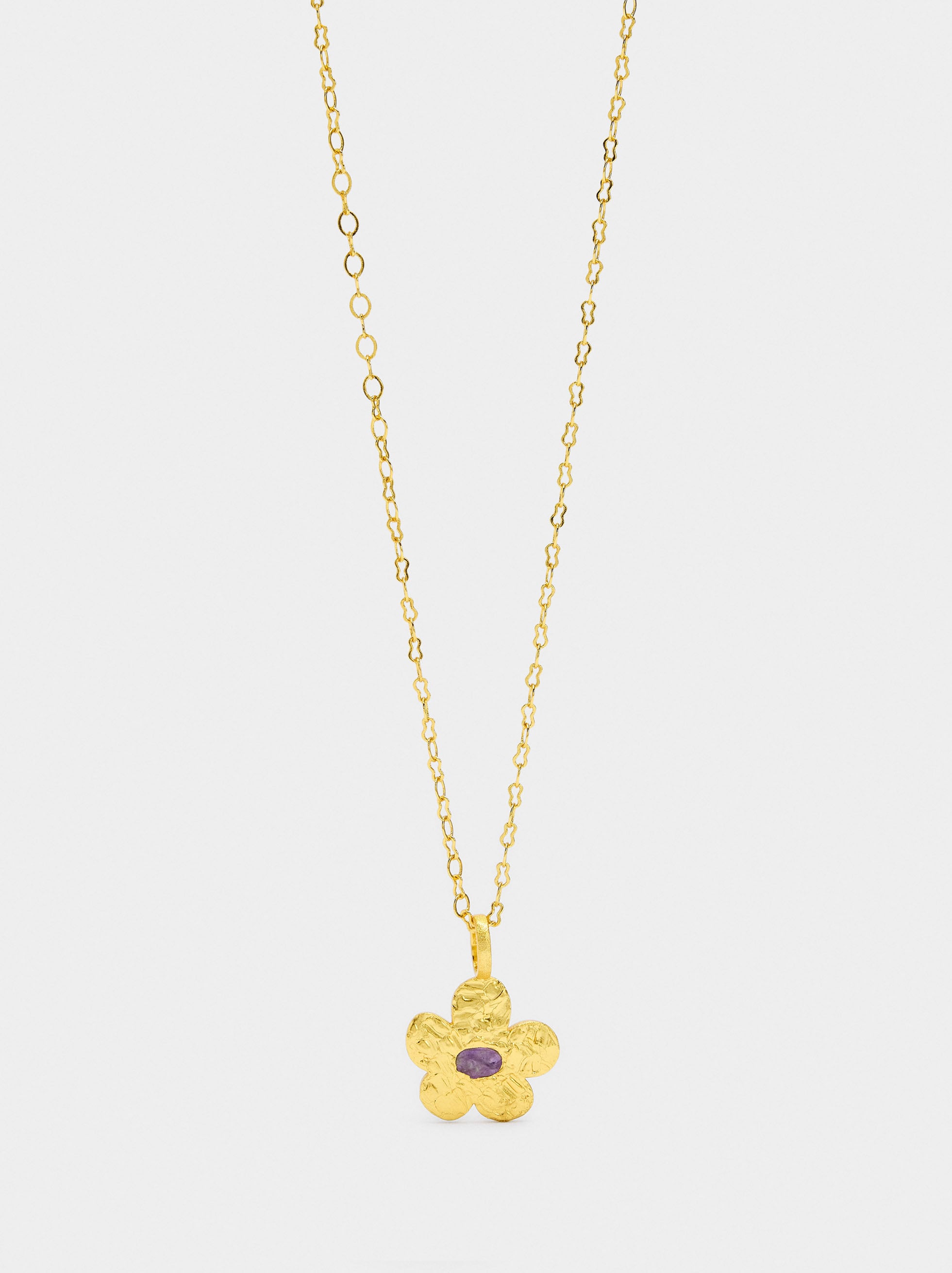 Collar Colgante Flor Con Piedra - Baño De Oro 18k