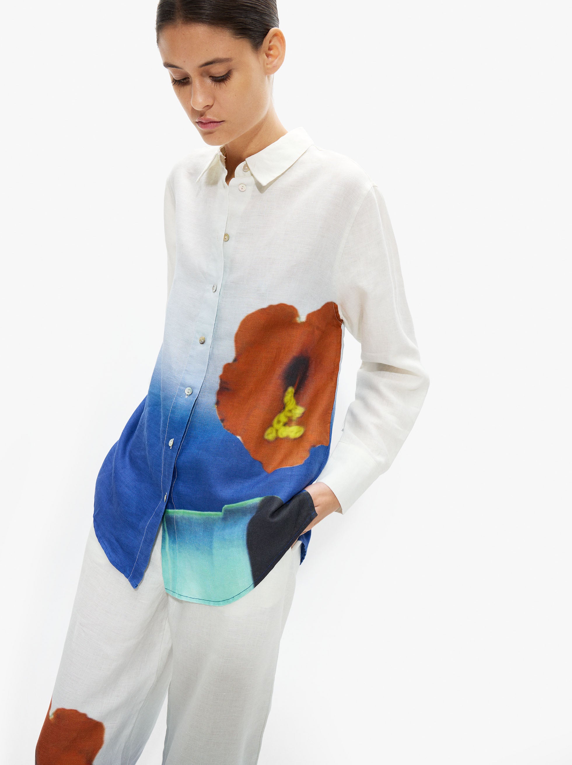 Camisa Estampada 100% Lino