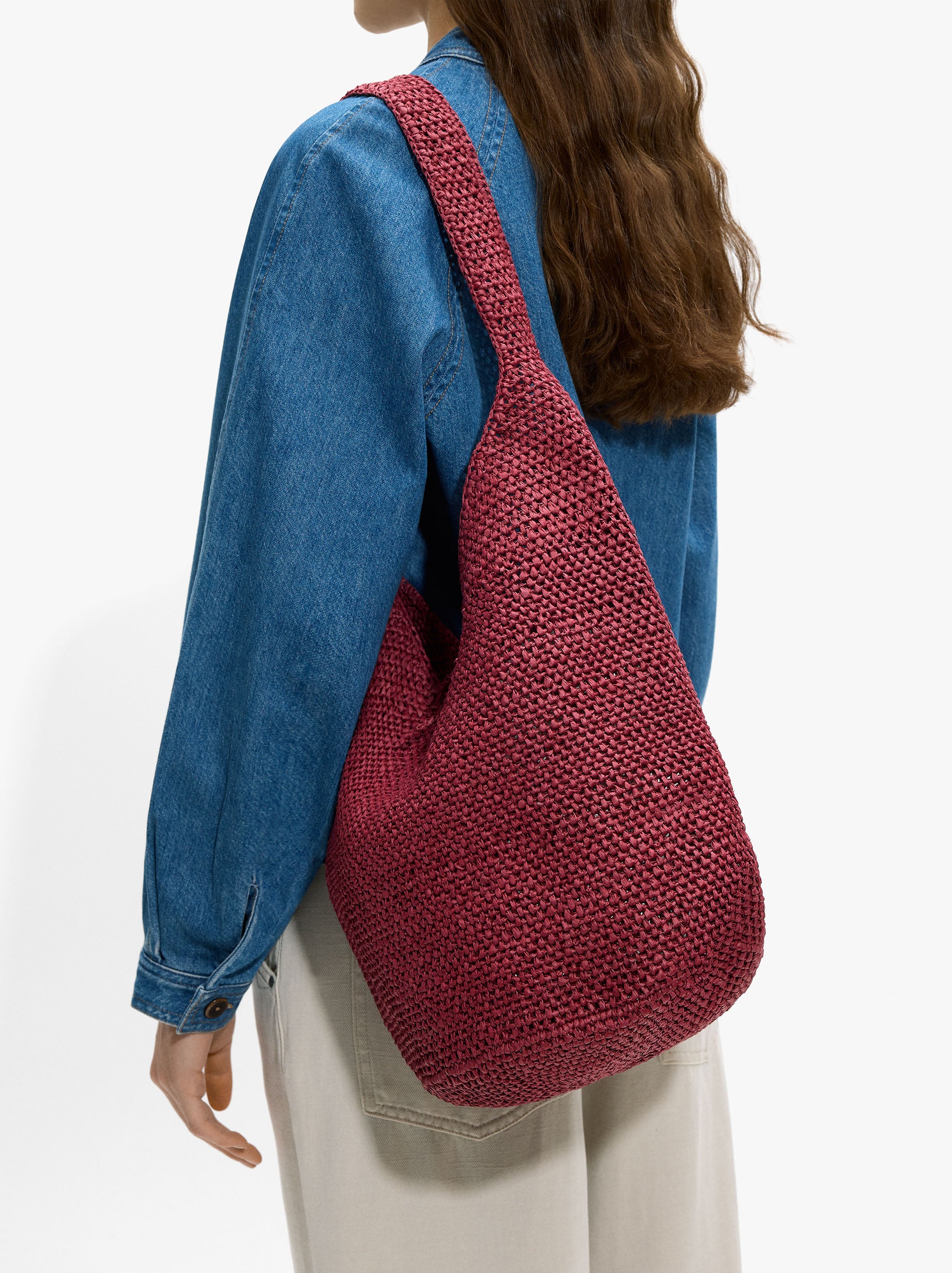 Bolso De Hombro Efecto Rafia