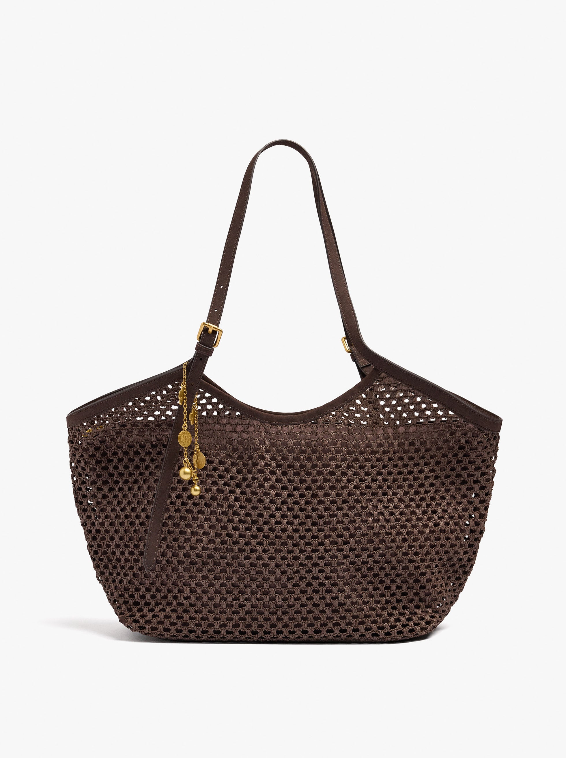 Bolso Shopper Efecto Rafia Con Colgante