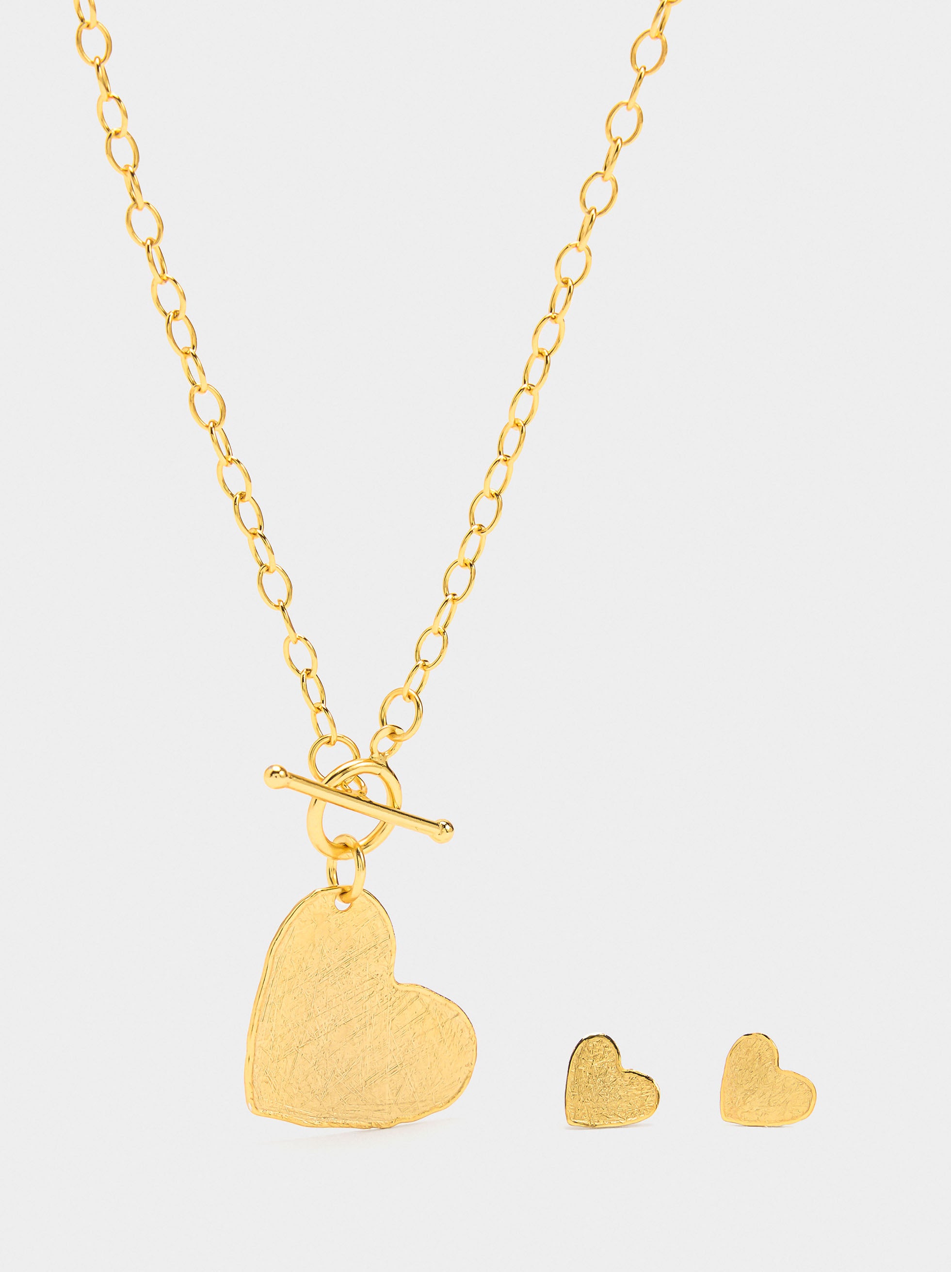Set Collar Con Corazón Y Pendientes - Plata De Ley 925