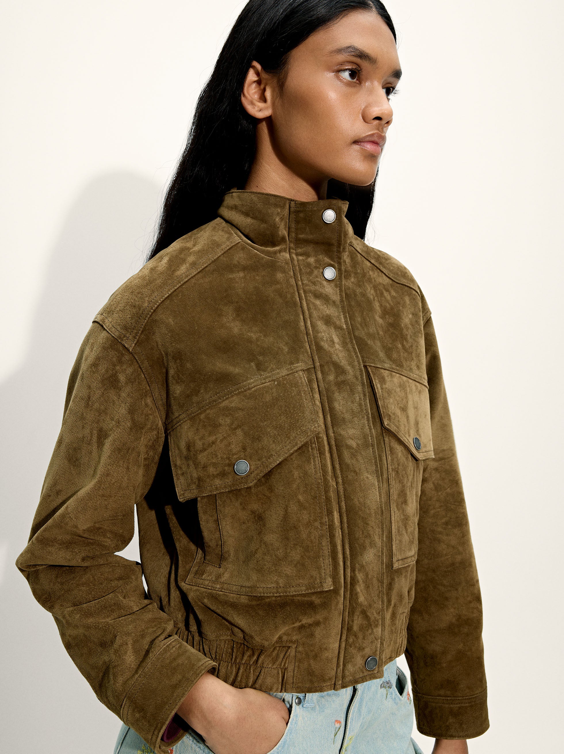 Chaqueta De Piel Con Bolsillos