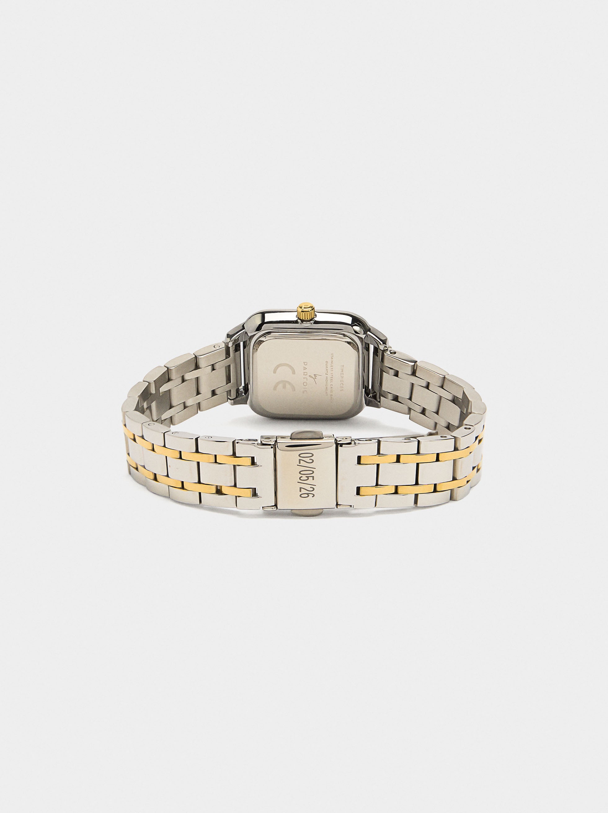 Reloj Cuadrado Bicolor Con Pulsera De Acero
