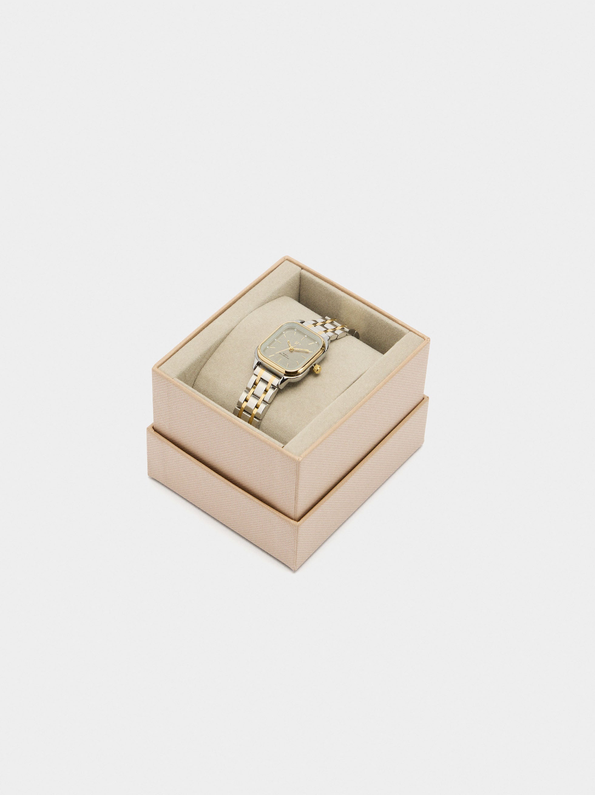 Reloj Cuadrado Bicolor Con Pulsera De Acero