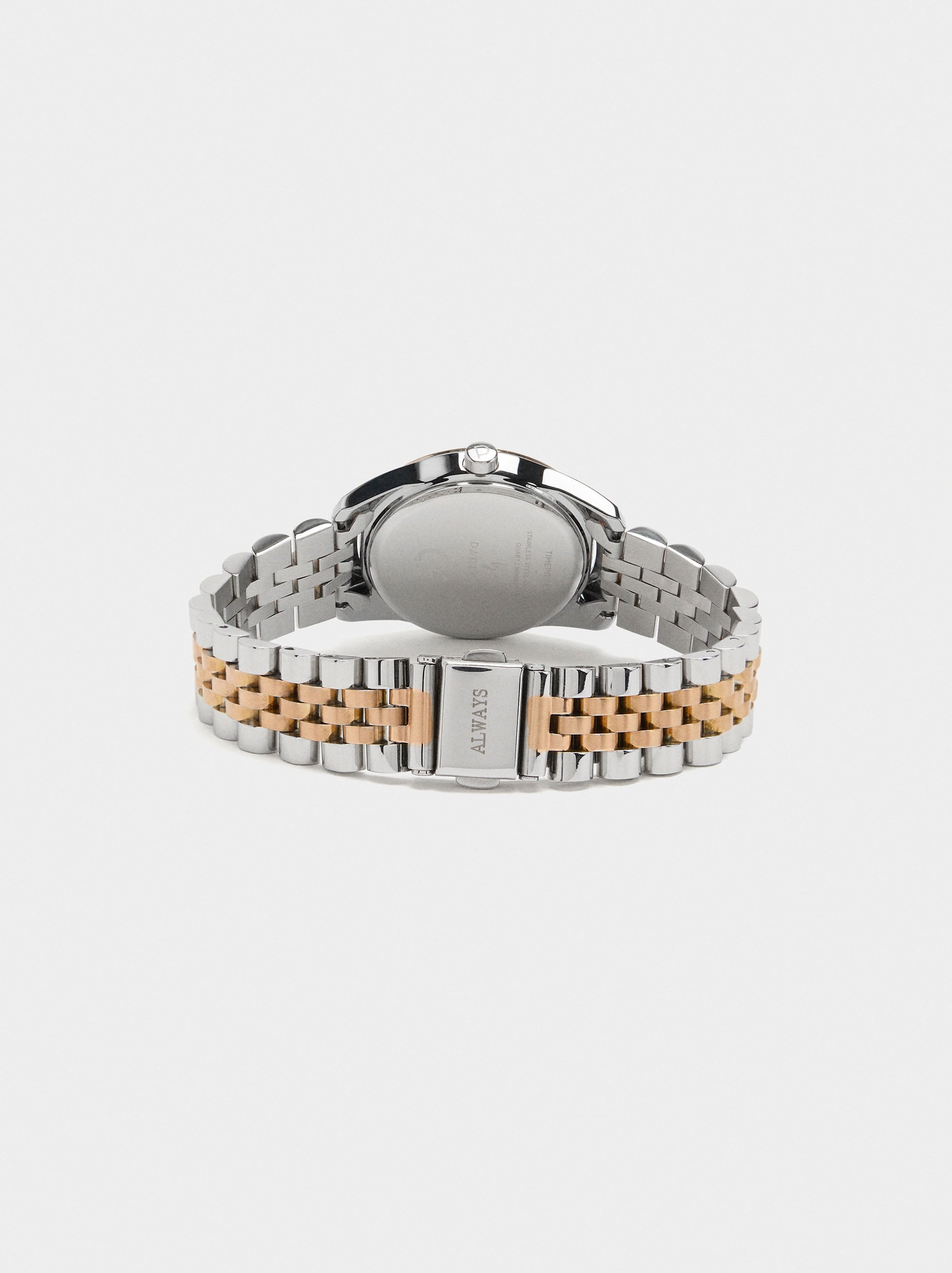 Reloj Redondo Bicolor Con Pulsera De Acero