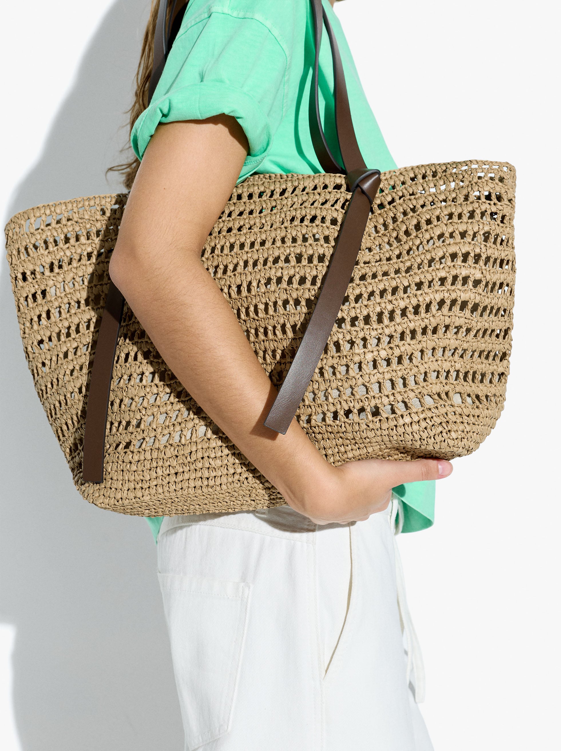 Bolso Shopper Efecto Rafia Con Bolsa Removible
