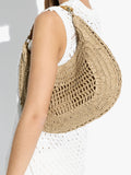 Bolso Hobo Efecto Rafia Con Bambú