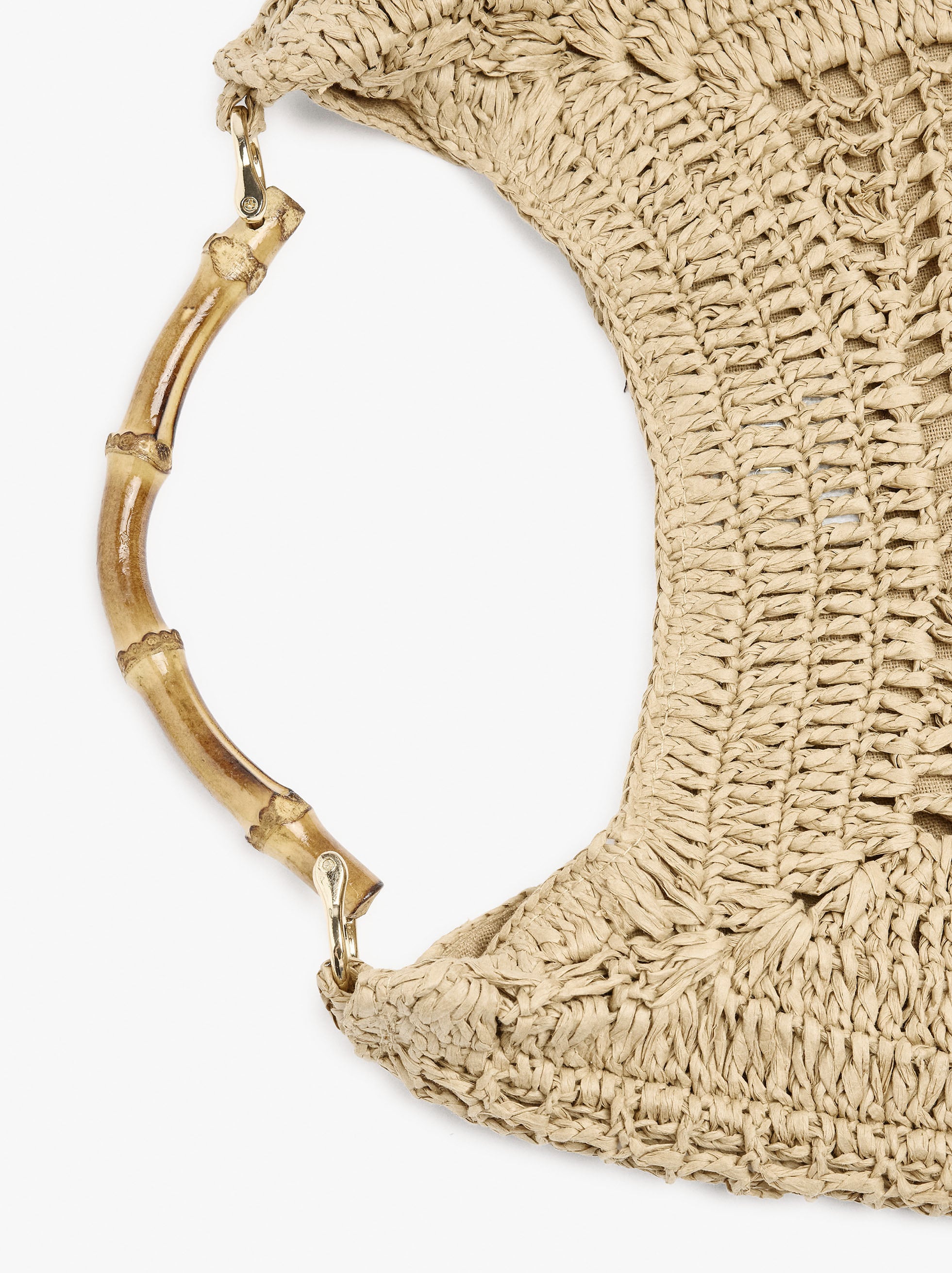 Bolso Hobo Efecto Rafia Con Bambú