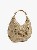 Bolso Hobo Efecto Rafia Con Bambú