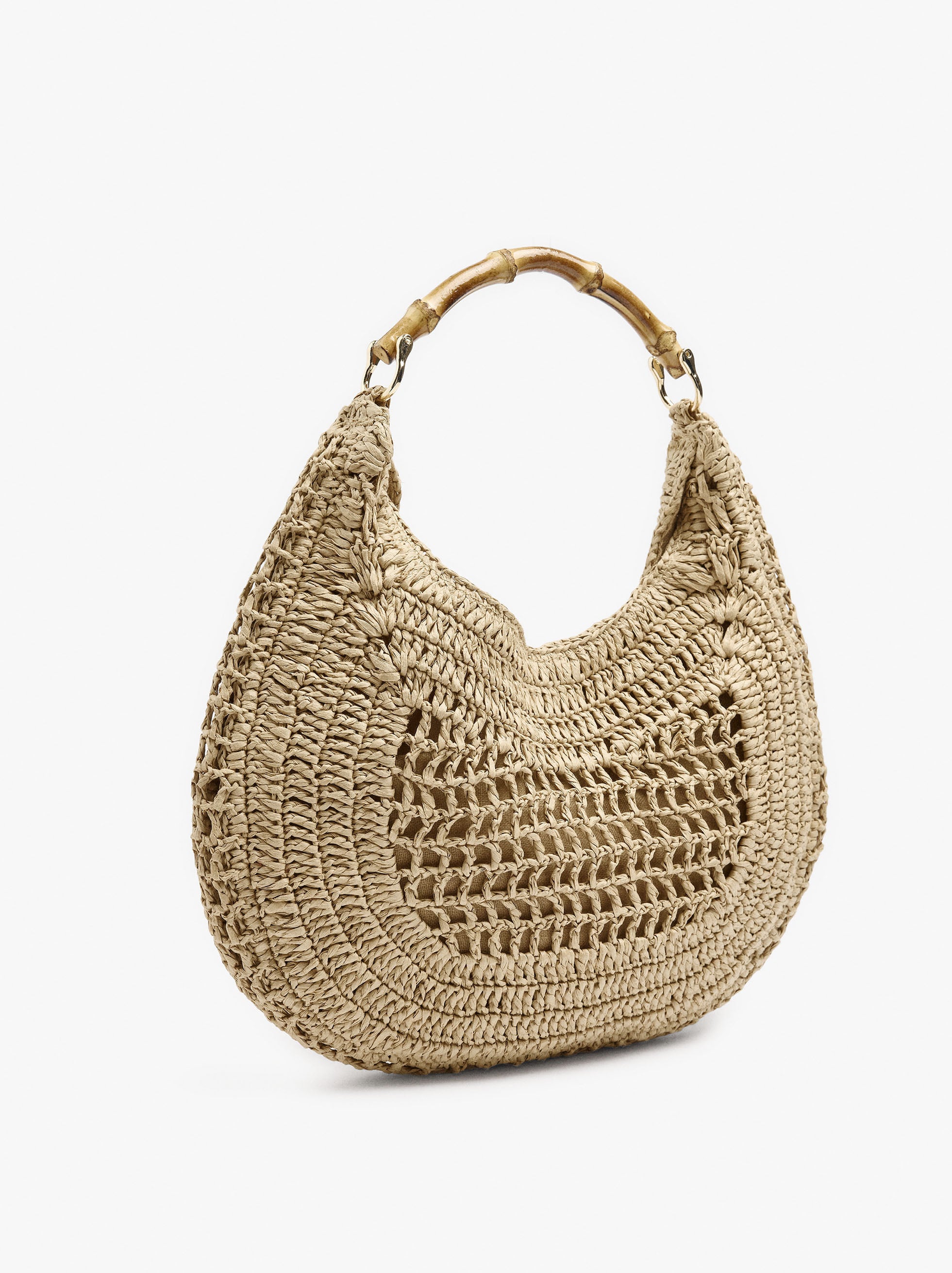 Bolso Hobo Efecto Rafia Con Bambú