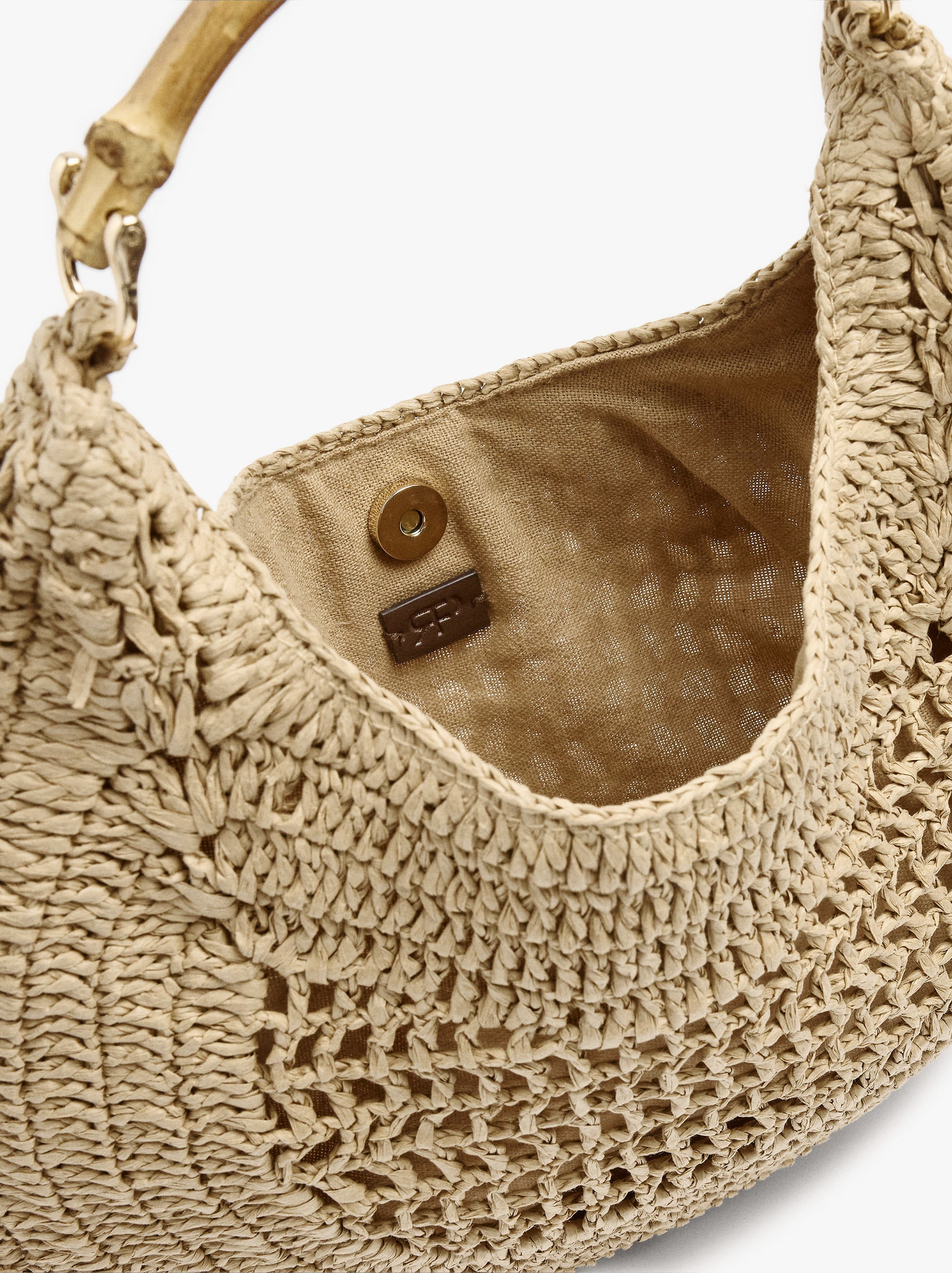 Bolso Hobo Efecto Rafia Con Bambú