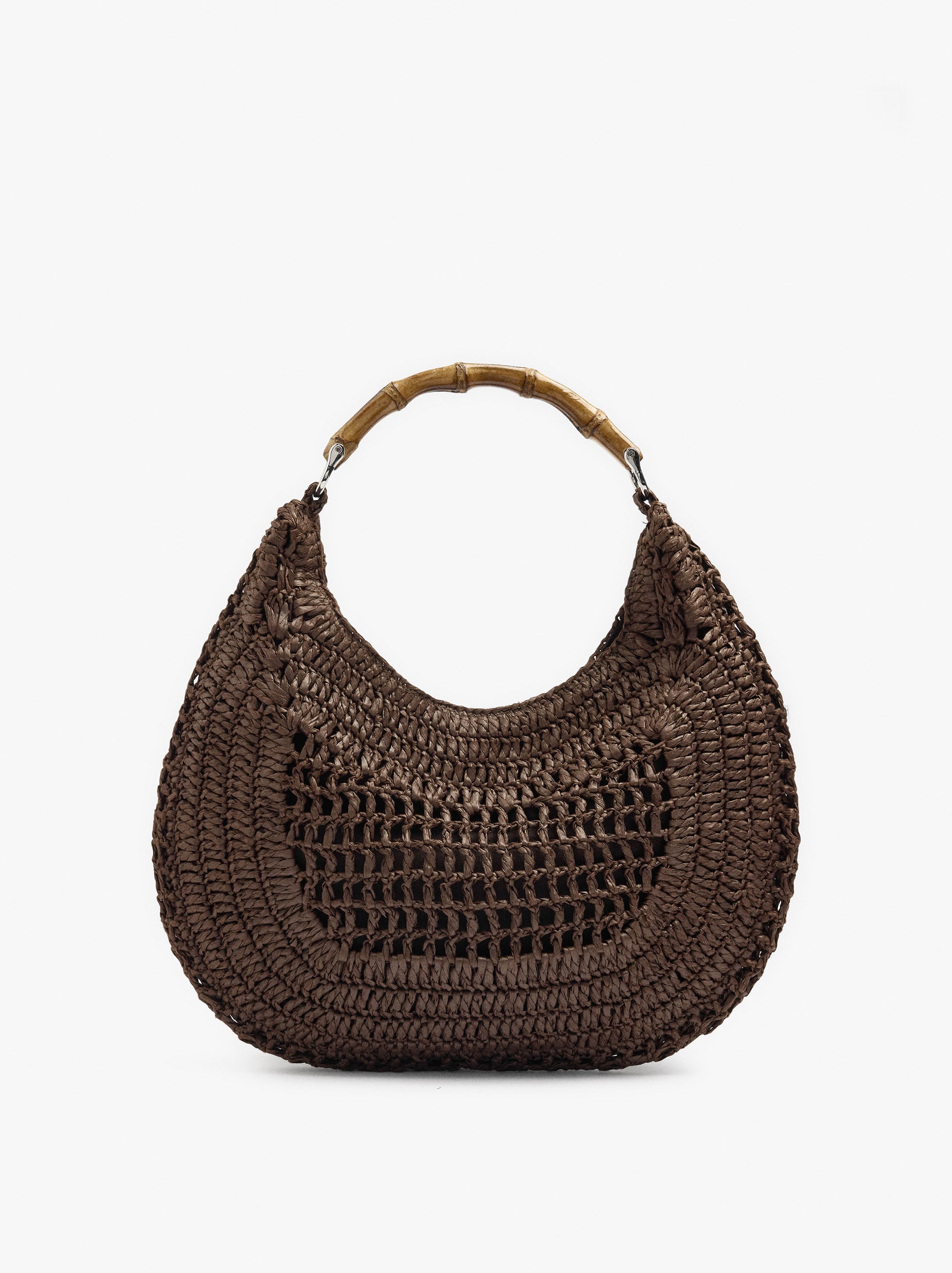 Bolso Hobo Efecto Rafia Con Bambú