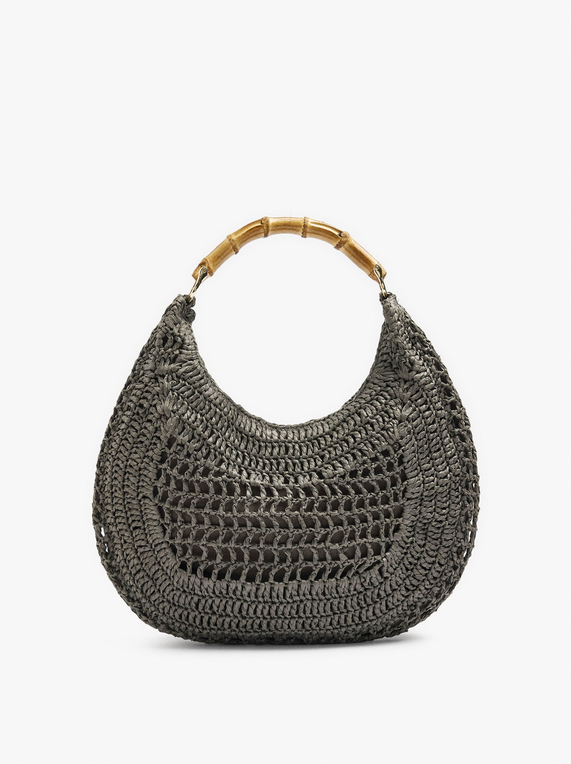 Bolso Hobo Efecto Rafia Con Bambú