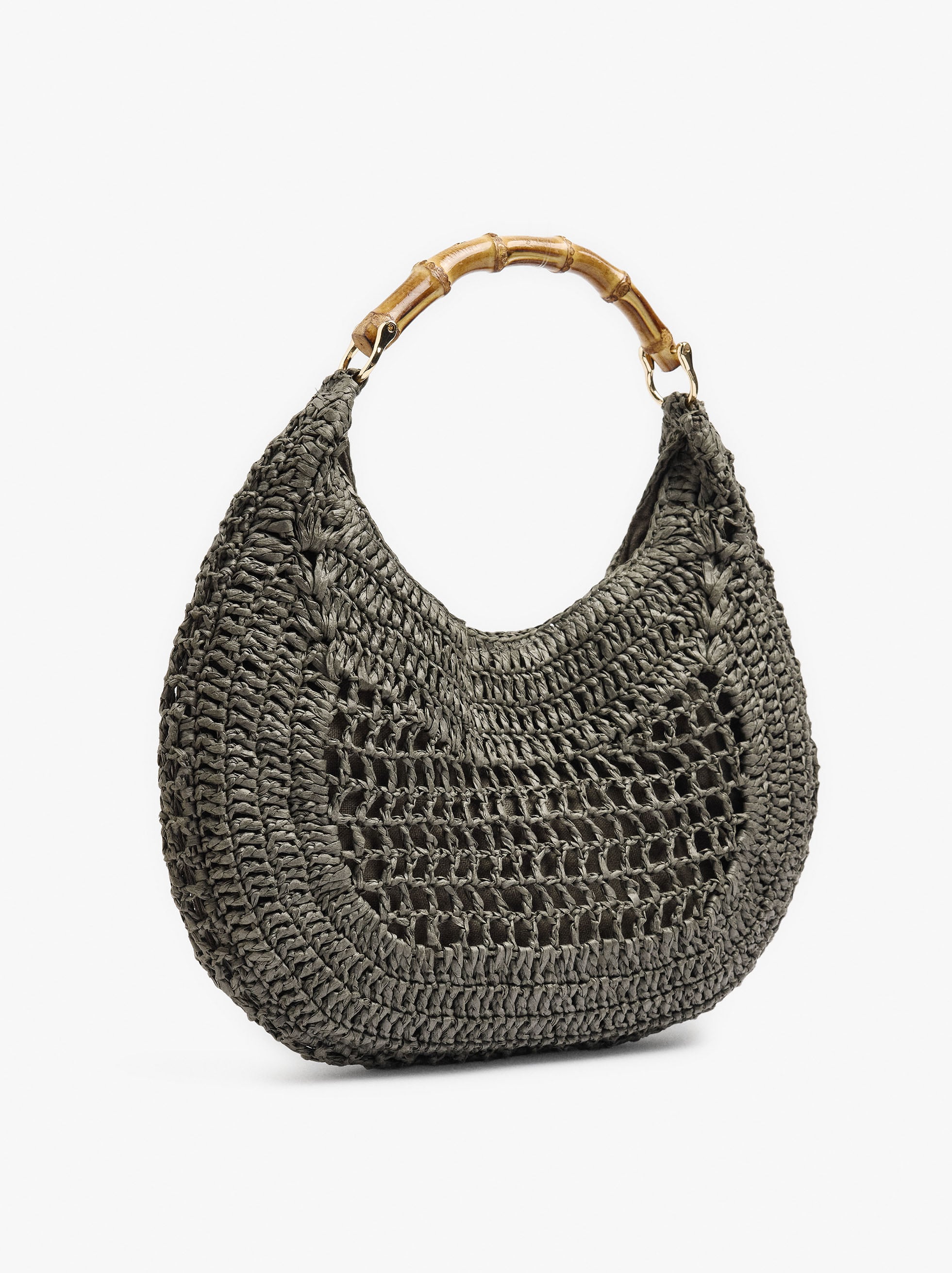 Bolso Hobo Efecto Rafia Con Bambú