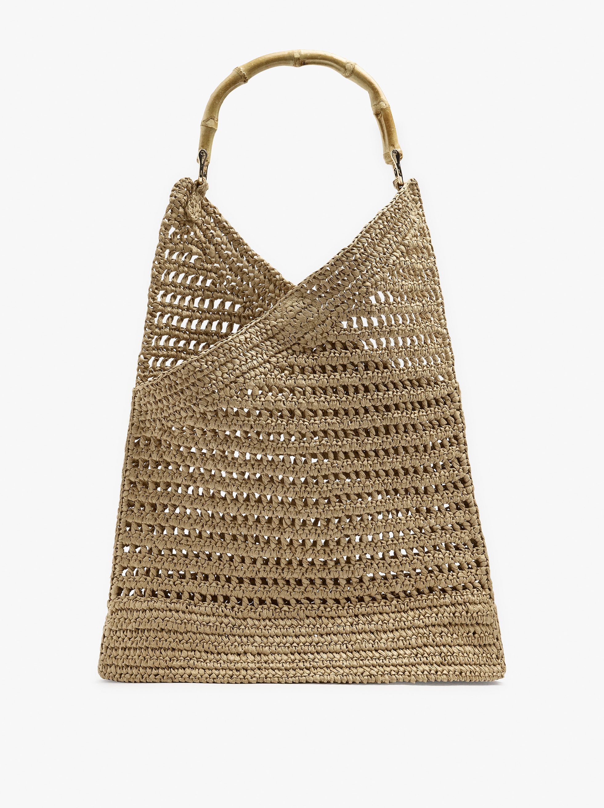 Bolso De Mano Efecto Rafia Con Bambú