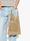 Bolso De Mano Efecto Rafia Con Bambú
