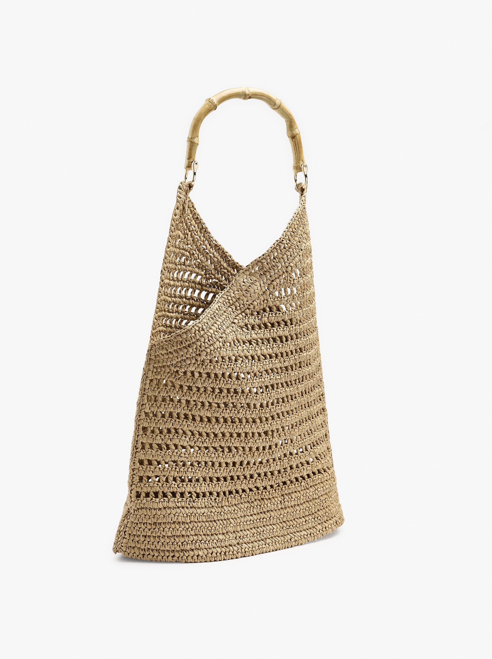 Bolso De Mano Efecto Rafia Con Bambú