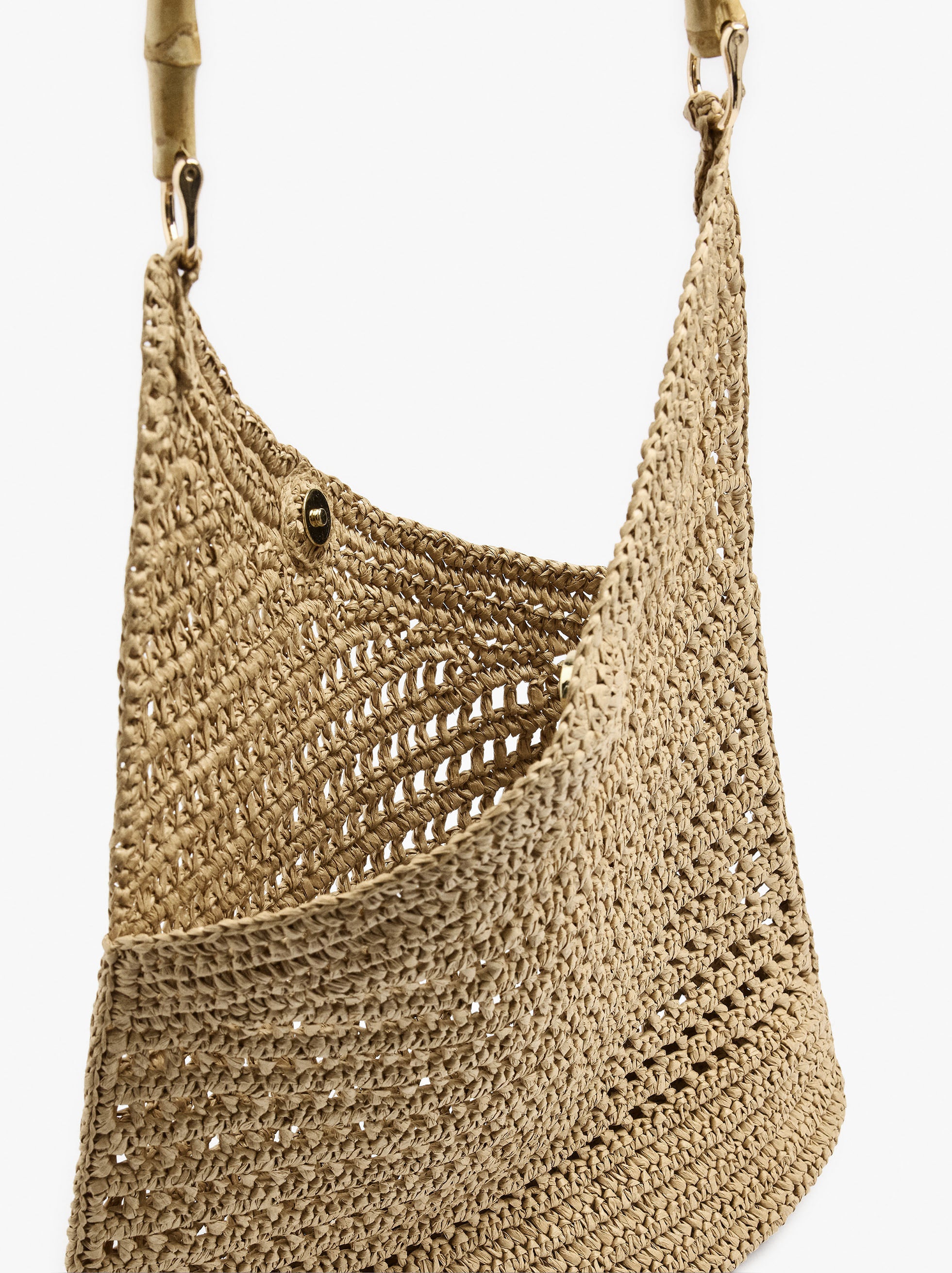 Bolso De Mano Efecto Rafia Con Bambú