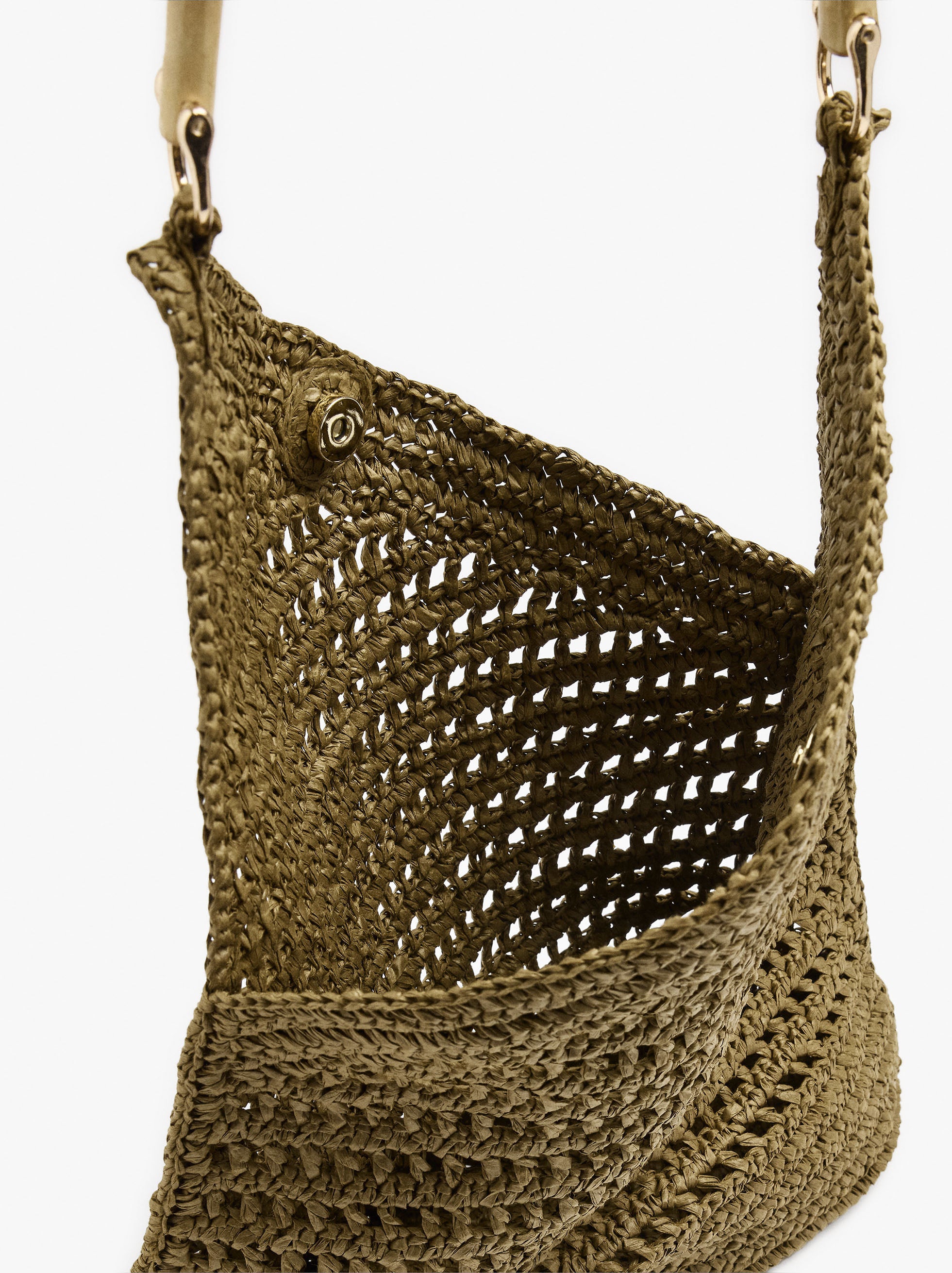 Bolso De Mano Efecto Rafia Con Bambú