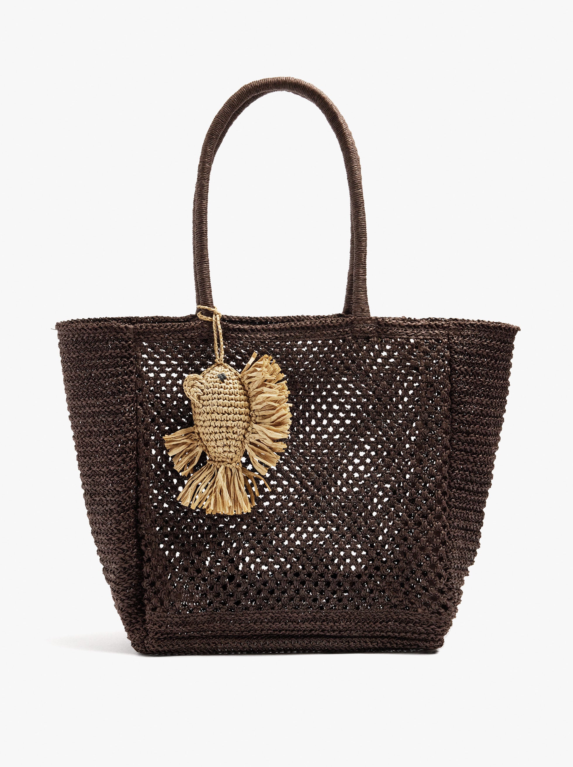 Bolso Shopper Efecto Rafia Con Colgante