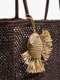 Bolso Shopper Efecto Rafia Con Colgante