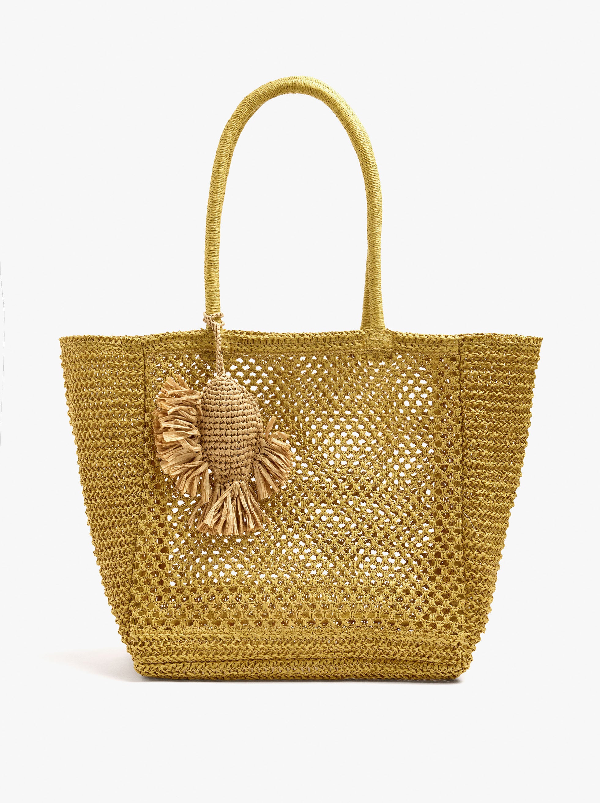 Bolso Shopper Efecto Rafia Con Colgante