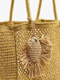 Bolso Shopper Efecto Rafia Con Colgante