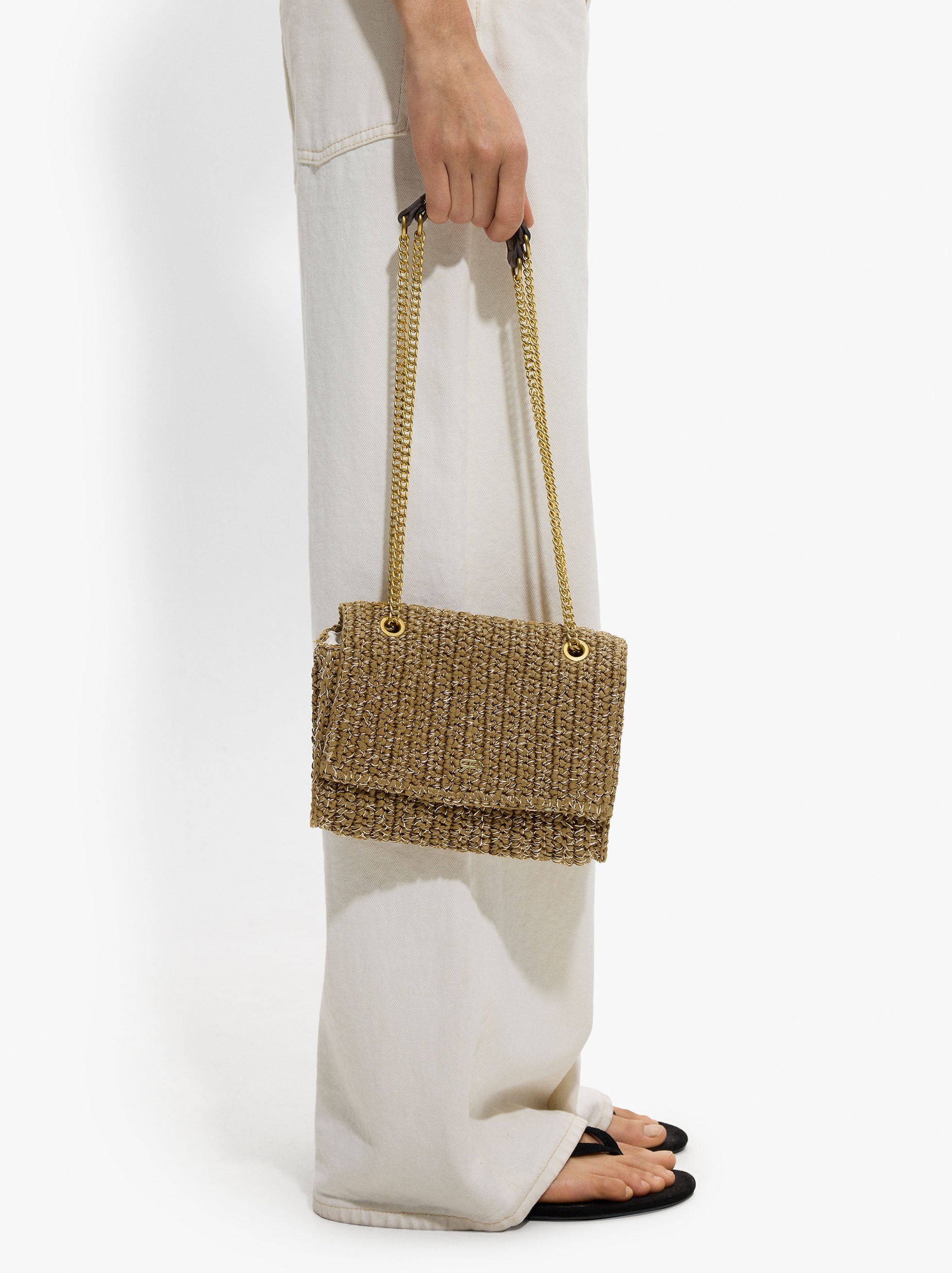 Bolso De Hombro Efecto Rafia Con Solapa