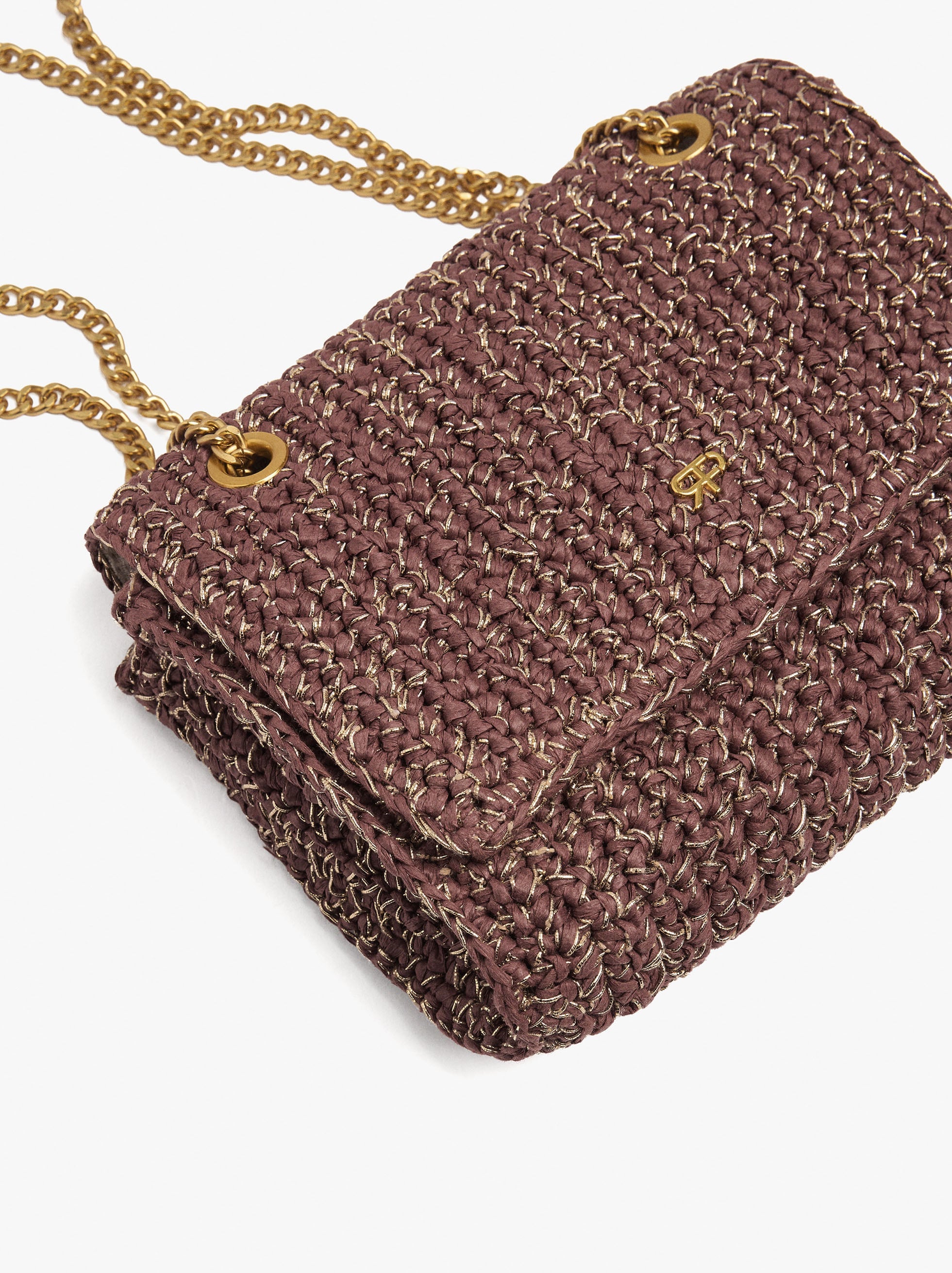 Bolso De Hombro Efecto Rafia Con Solapa