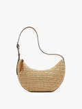 Bolso De Hombro Media Luna Efecto Rafia