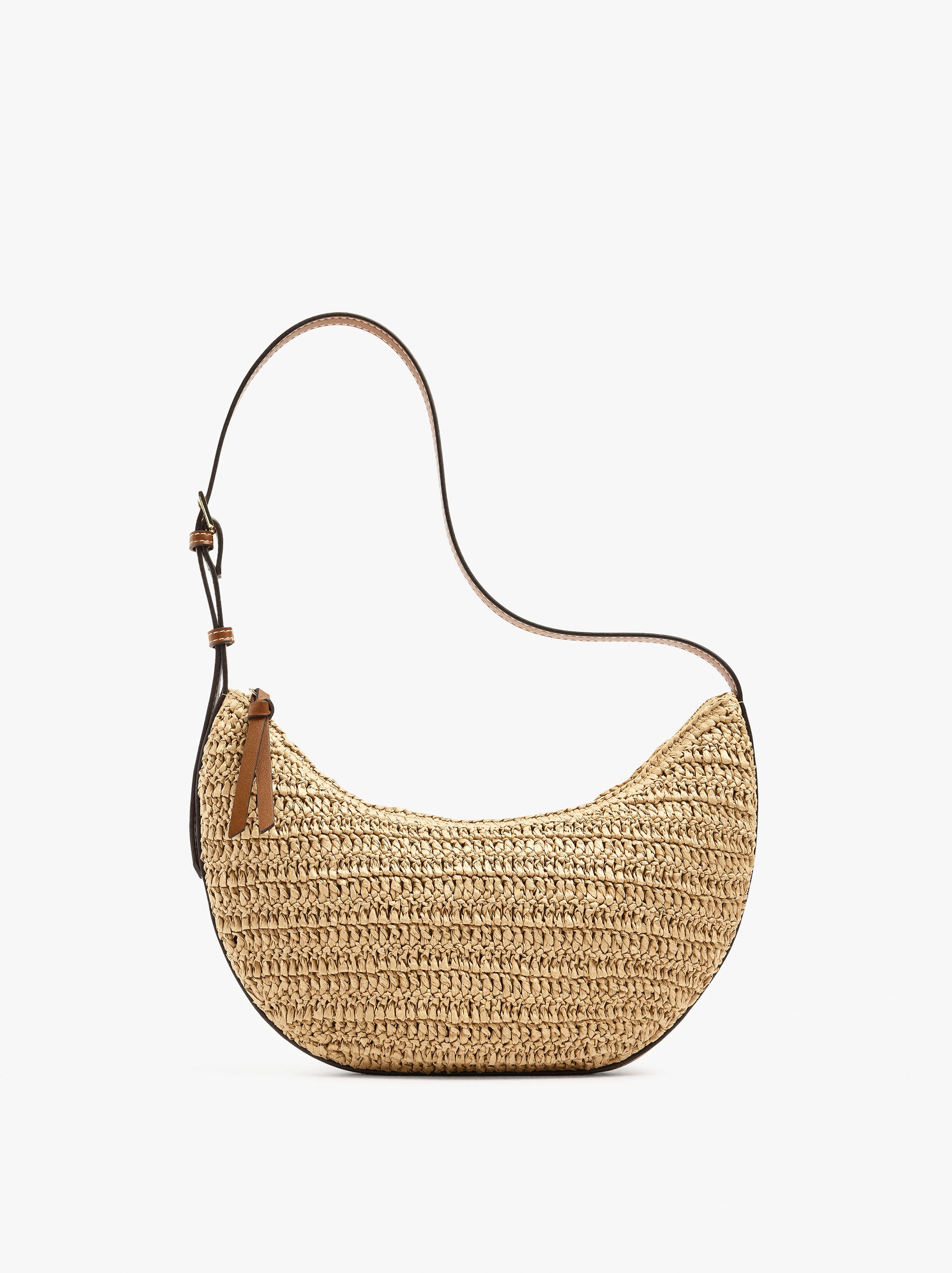 Bolso De Hombro Media Luna Efecto Rafia