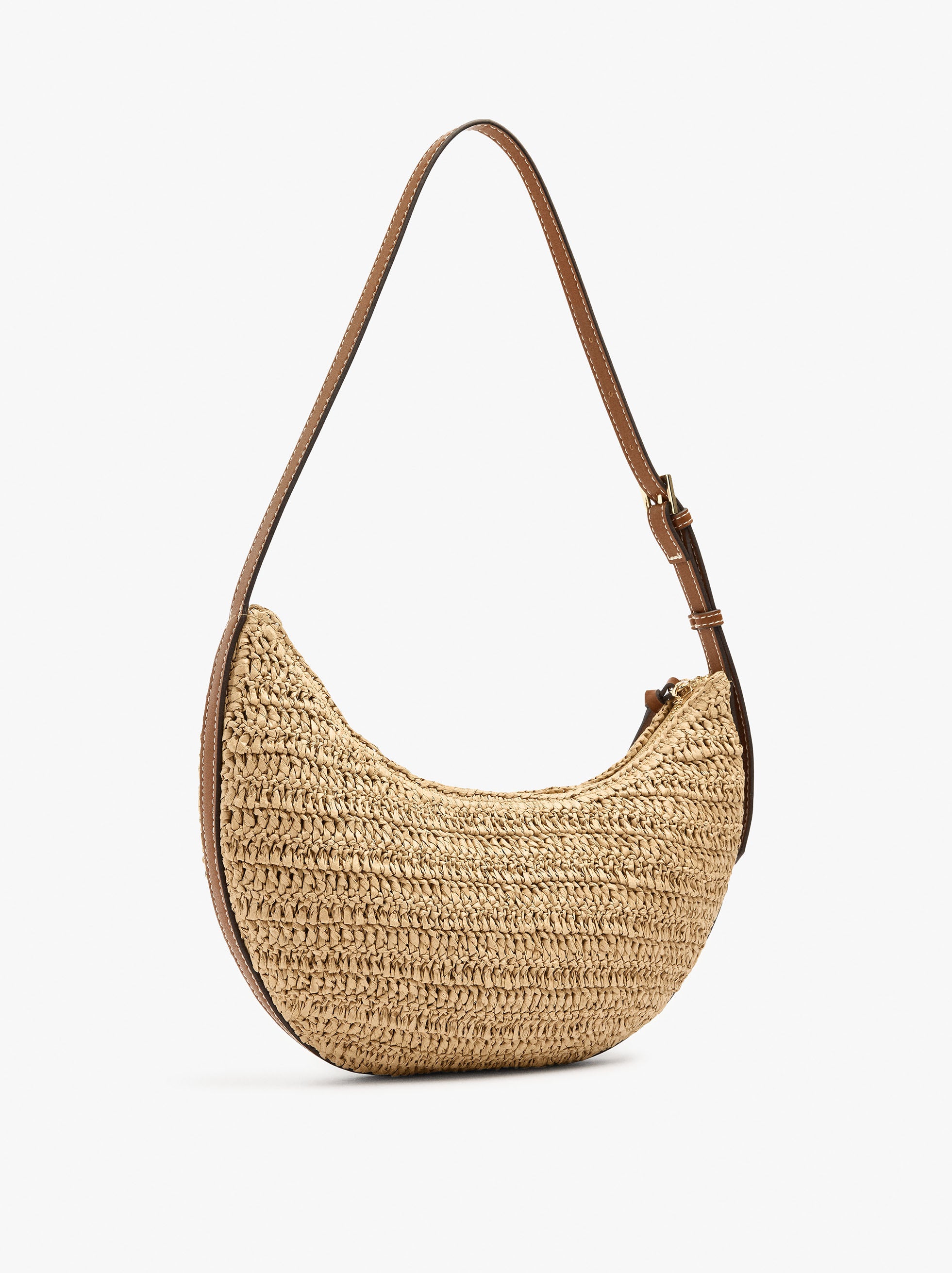 Bolso De Hombro Media Luna Efecto Rafia