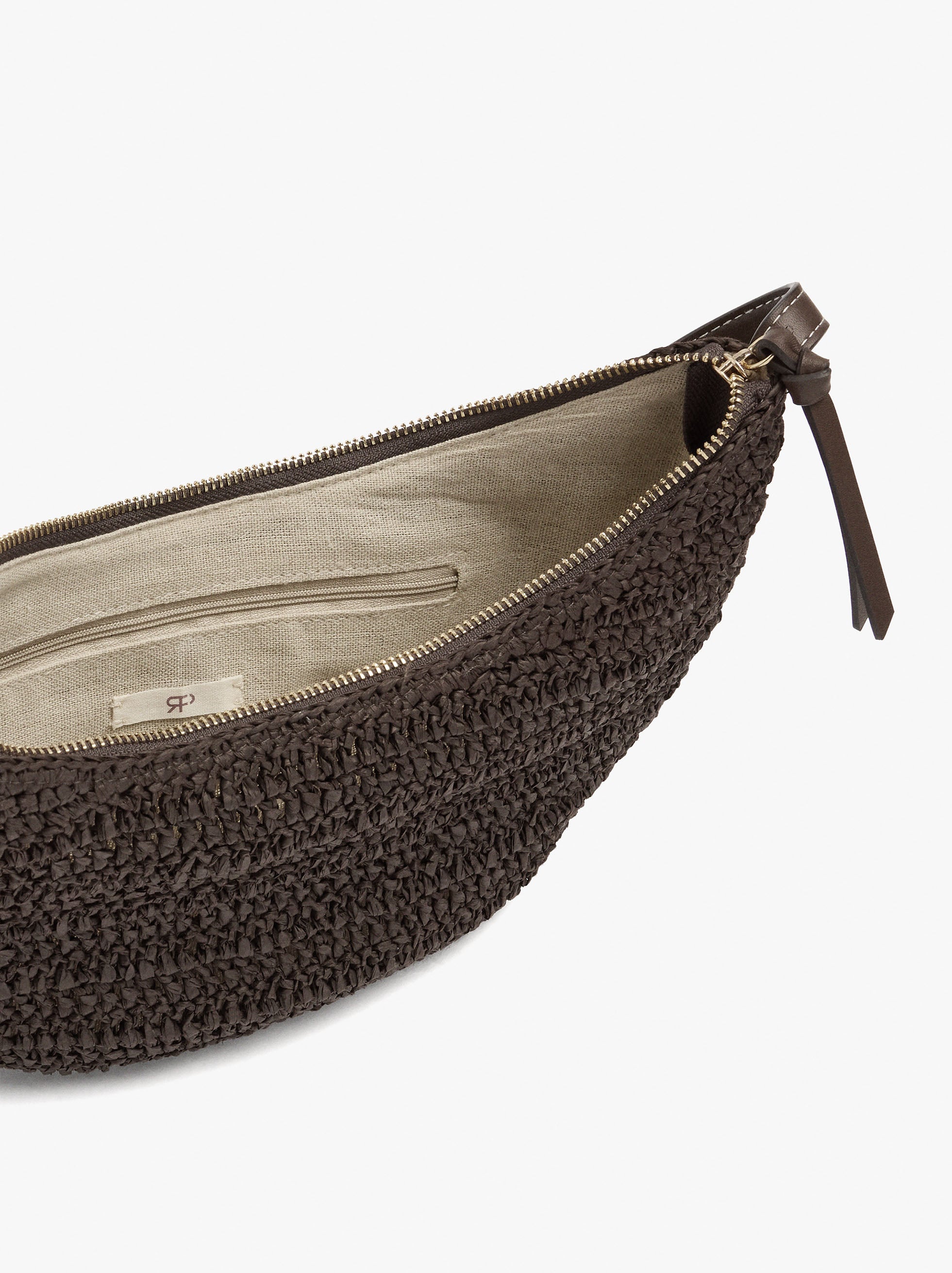 Bolso De Hombro Media Luna Efecto Rafia